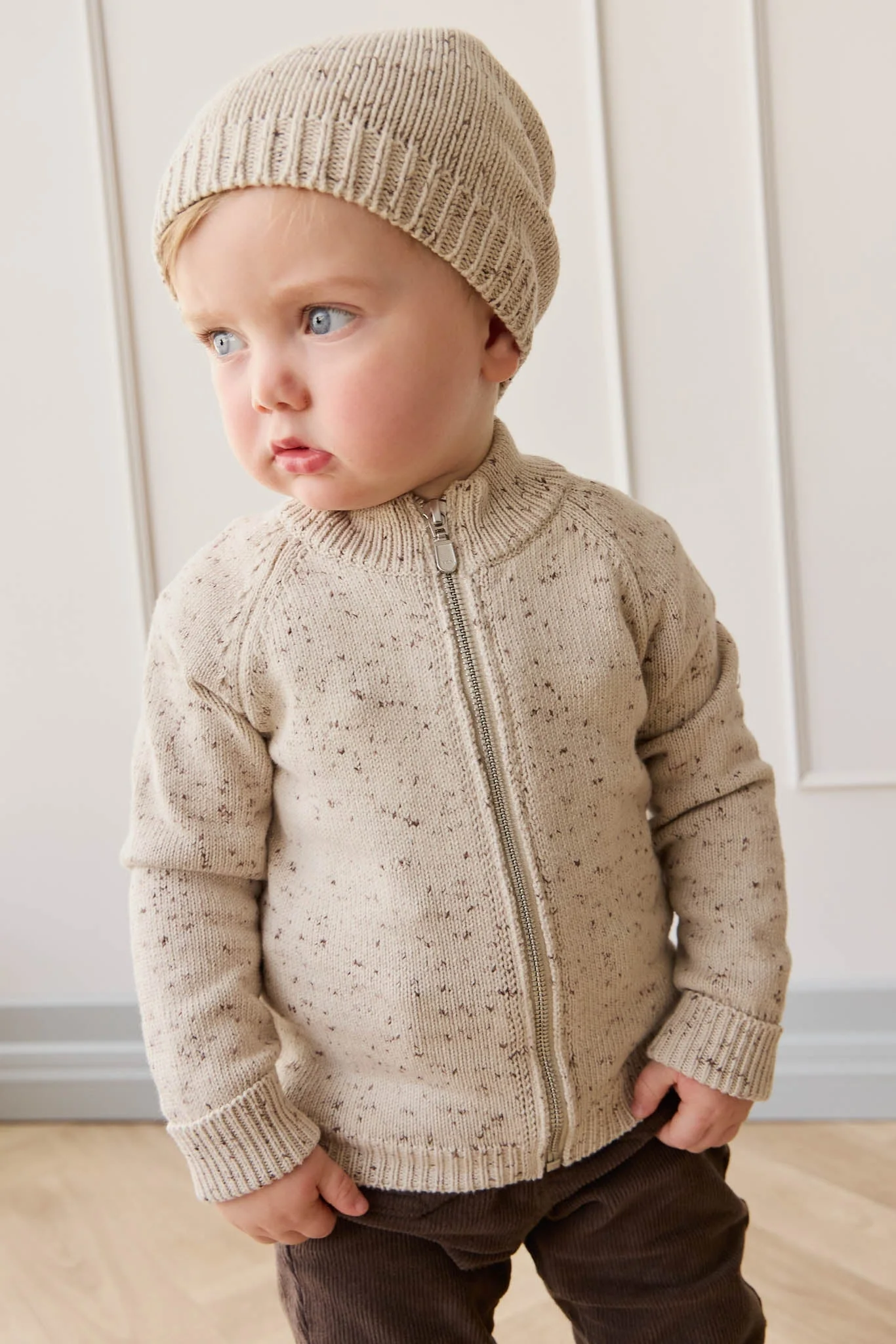Dean Knit Zip Jacket - Oatmeal Shitake Dot - Image 5