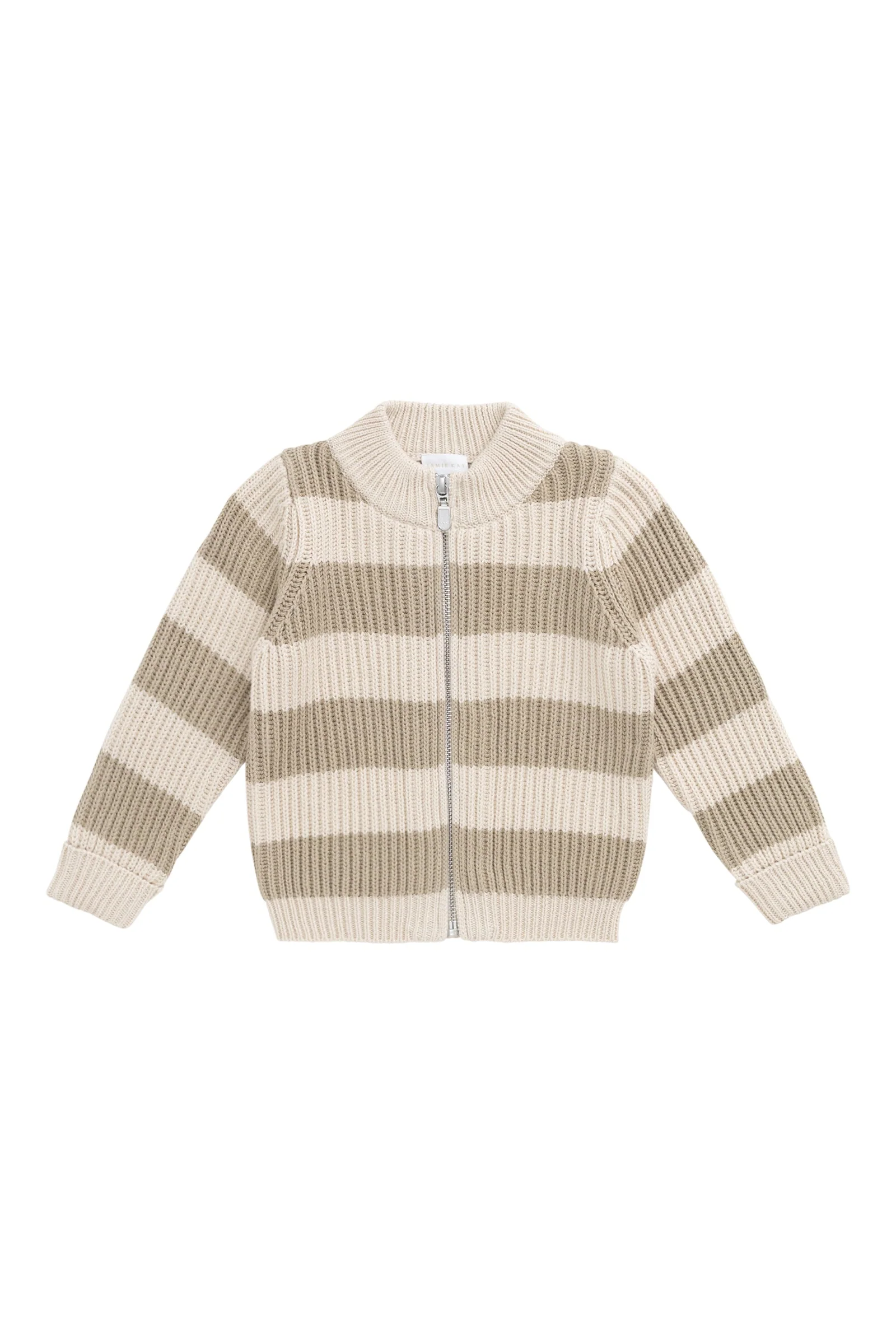 Idris Knit Zip Cardigan - Wide Stripe Rye/Buff - Image 2