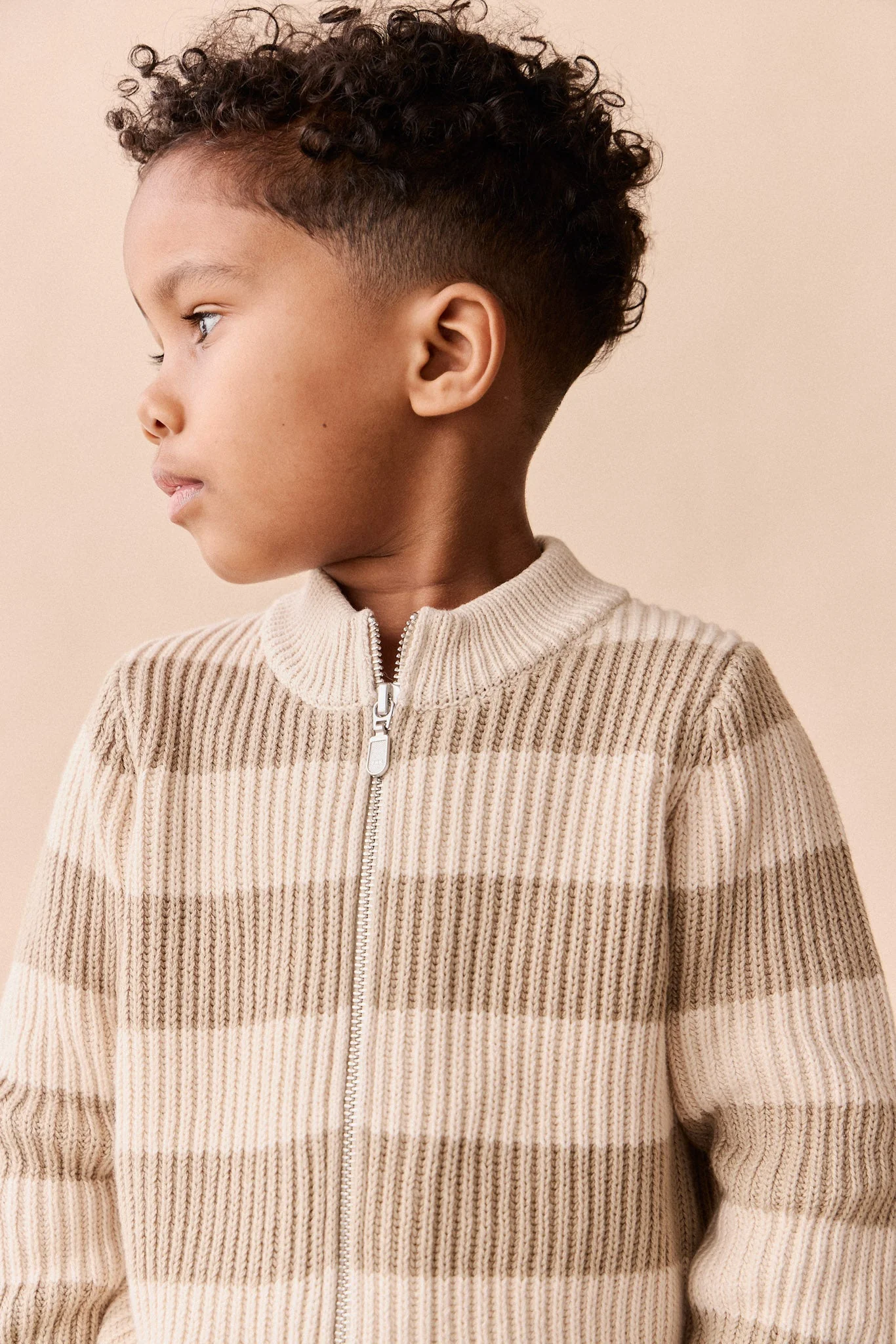 Idris Knit Zip Cardigan - Wide Stripe Rye/Buff - Image 5