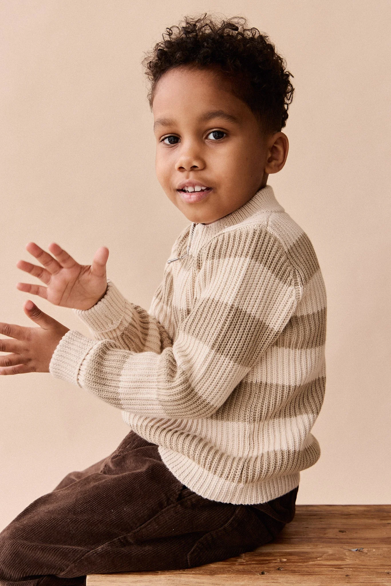 Idris Knit Zip Cardigan - Wide Stripe Rye/Buff - Image 6