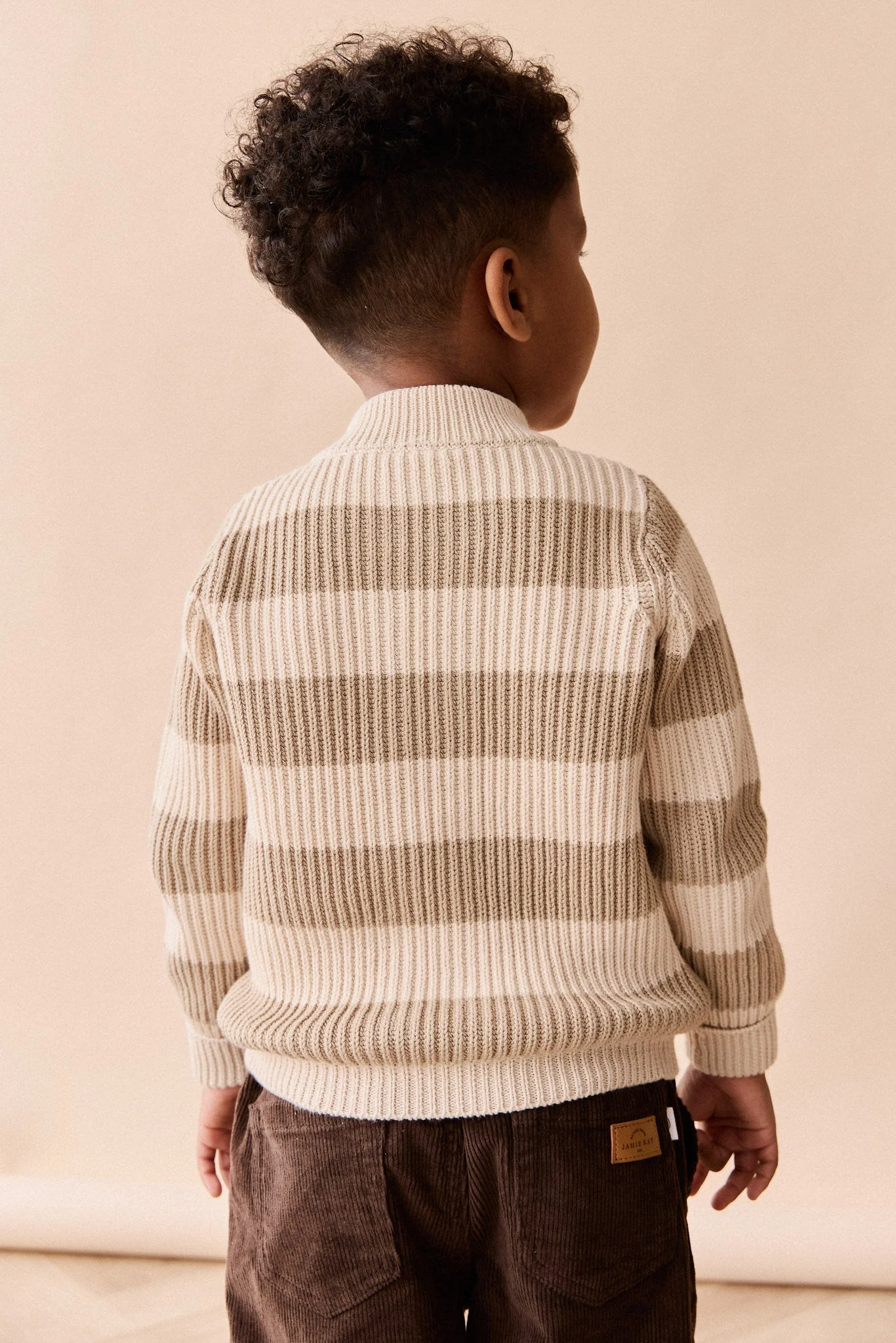 Idris Knit Zip Cardigan - Wide Stripe Rye/Buff - Image 7