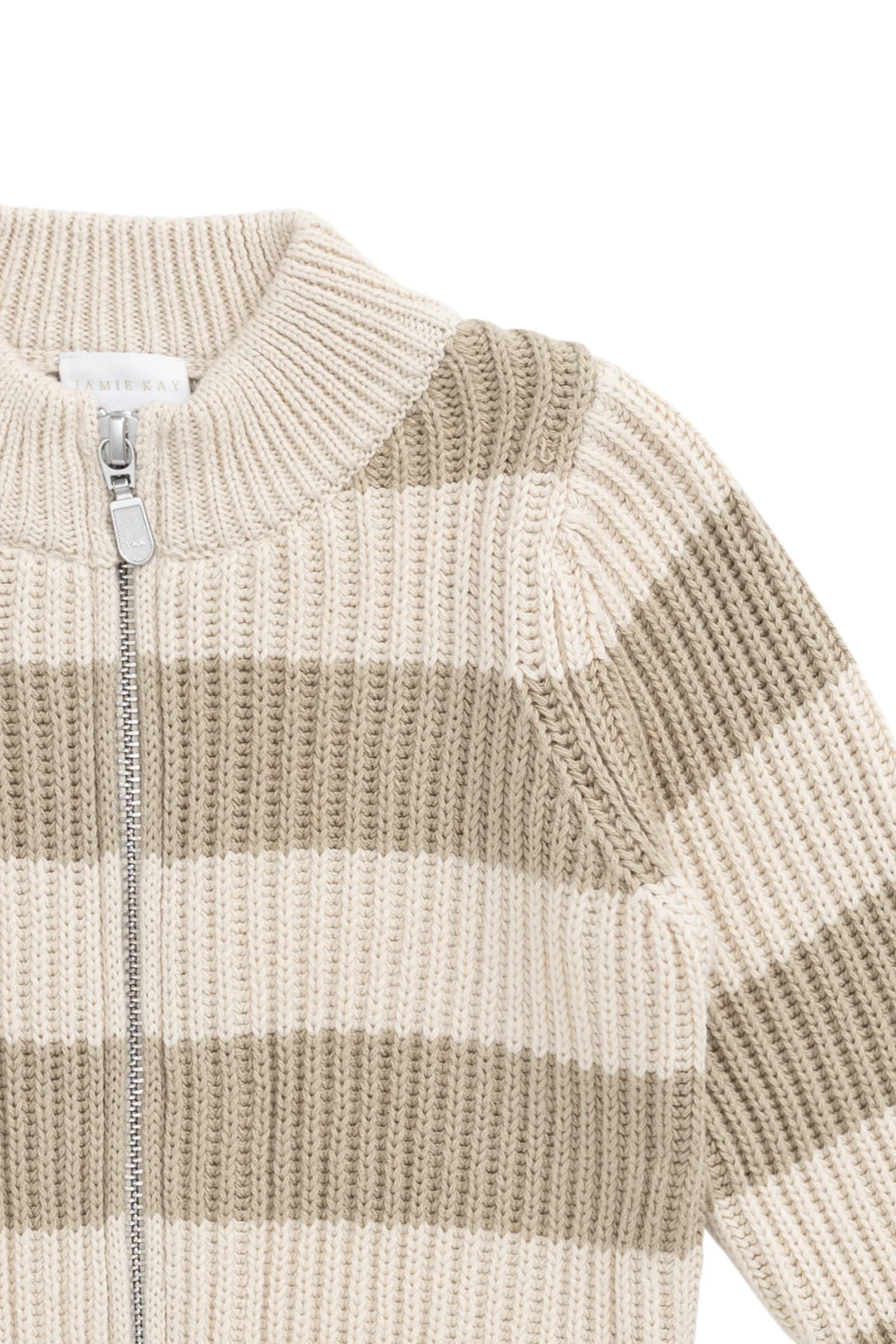 Idris Knit Zip Cardigan - Wide Stripe Rye/Buff - Image 8
