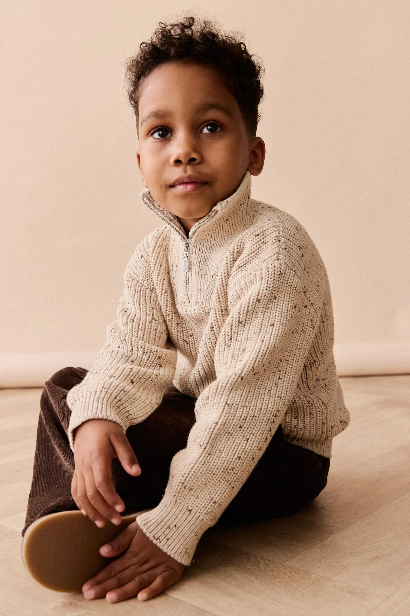 James Half Zip Jumper - Buff Fleck - Image 3