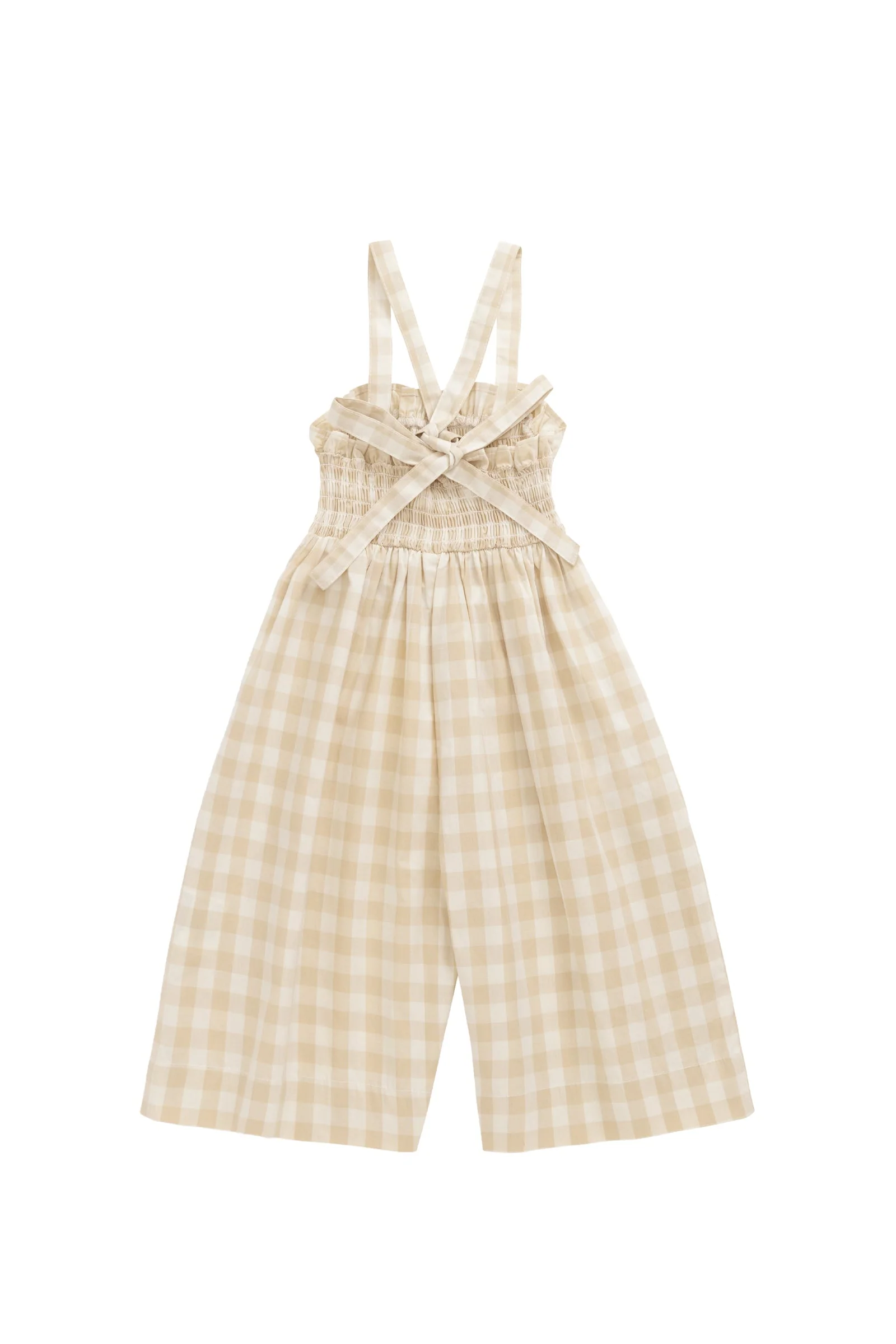 Organic Cotton Arabella Jumpsuit - Gingham Pale Khaki - Image 11