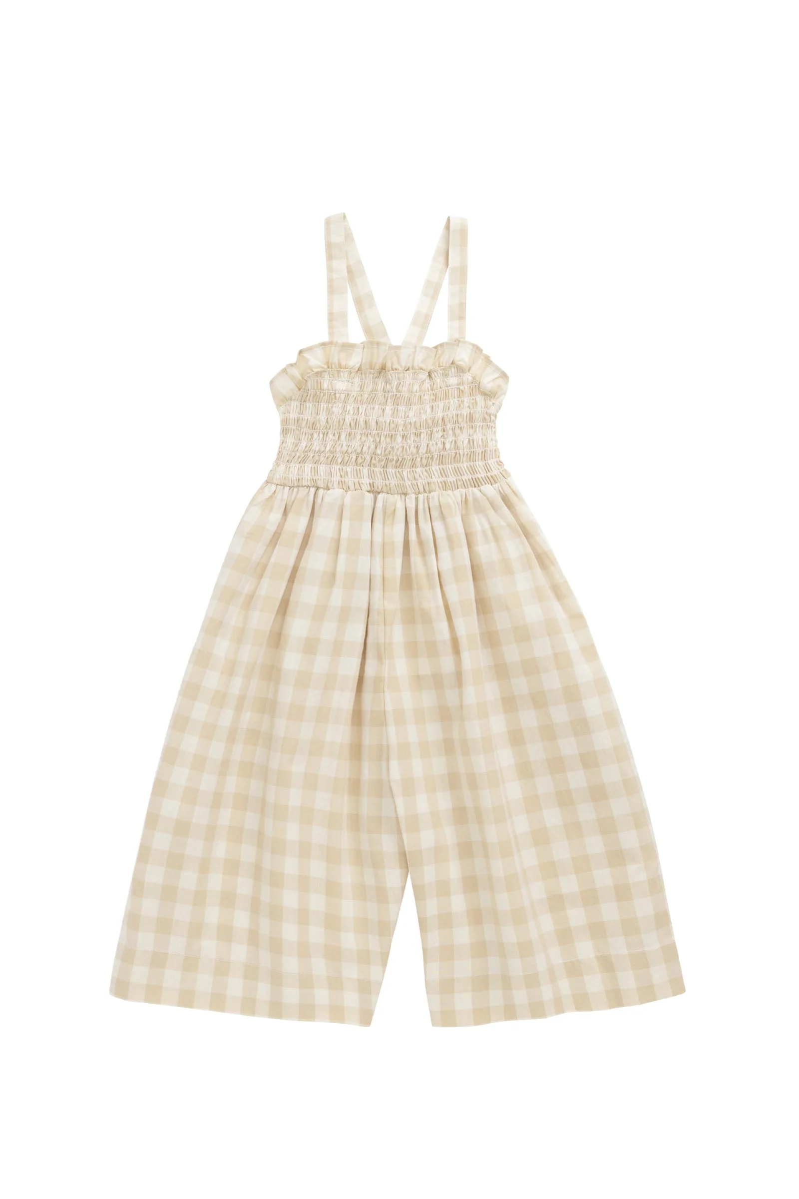 Organic Cotton Arabella Jumpsuit - Gingham Pale Khaki - Image 2