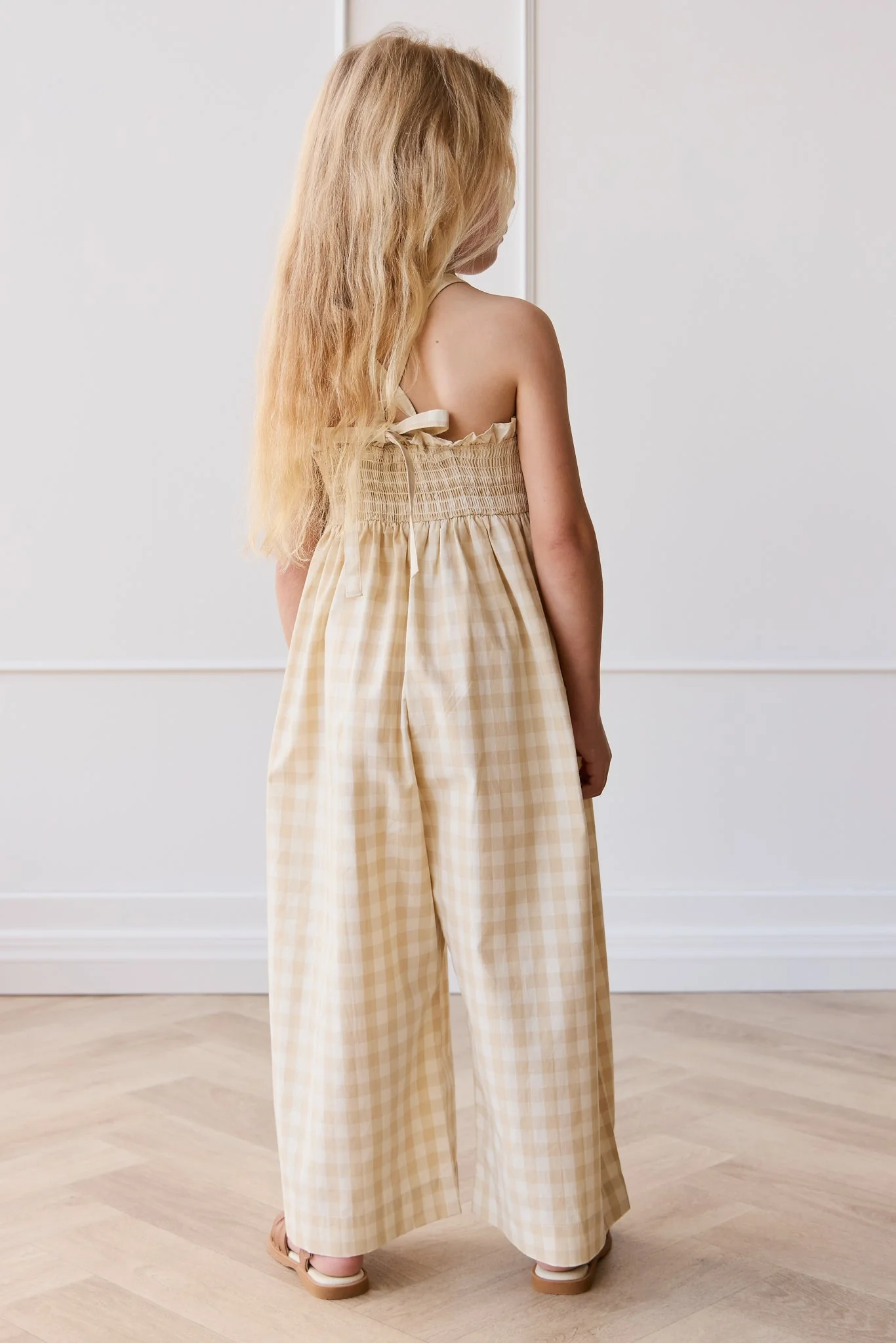 Organic Cotton Arabella Jumpsuit - Gingham Pale Khaki - Image 6