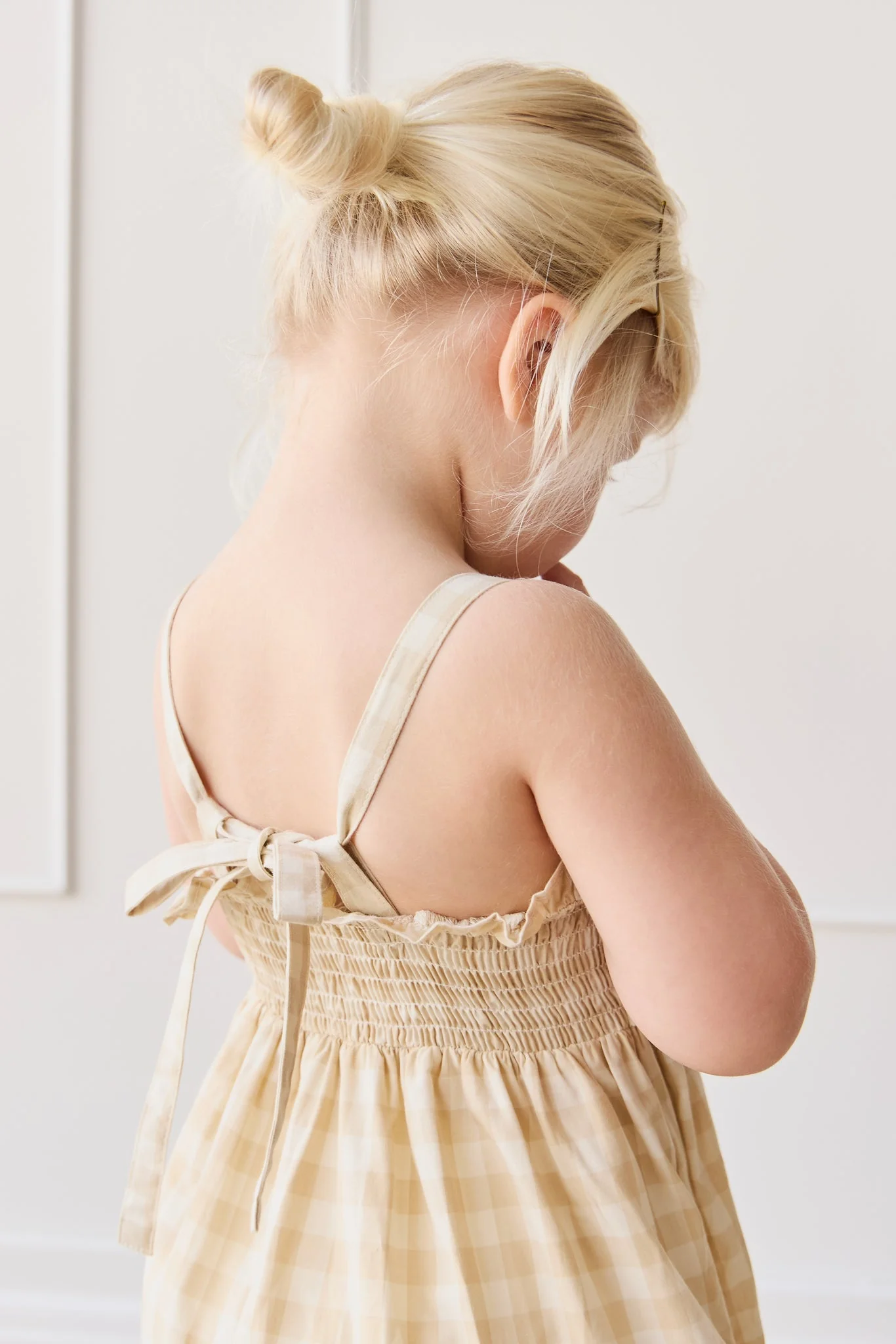 Organic Cotton Arabella Jumpsuit - Gingham Pale Khaki - Image 7