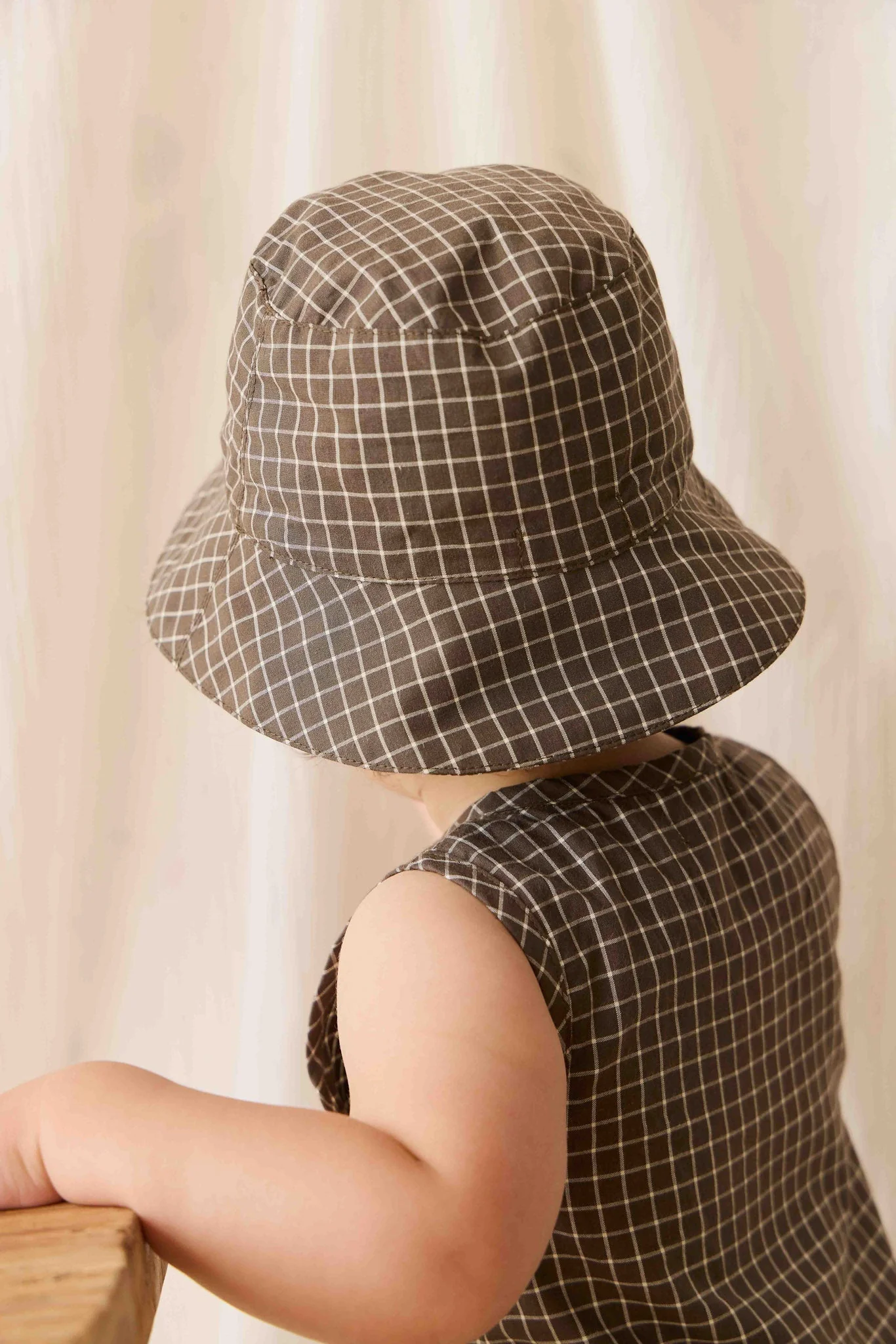 Organic Cotton Bucket Hat - Coffee Grid - Image 4