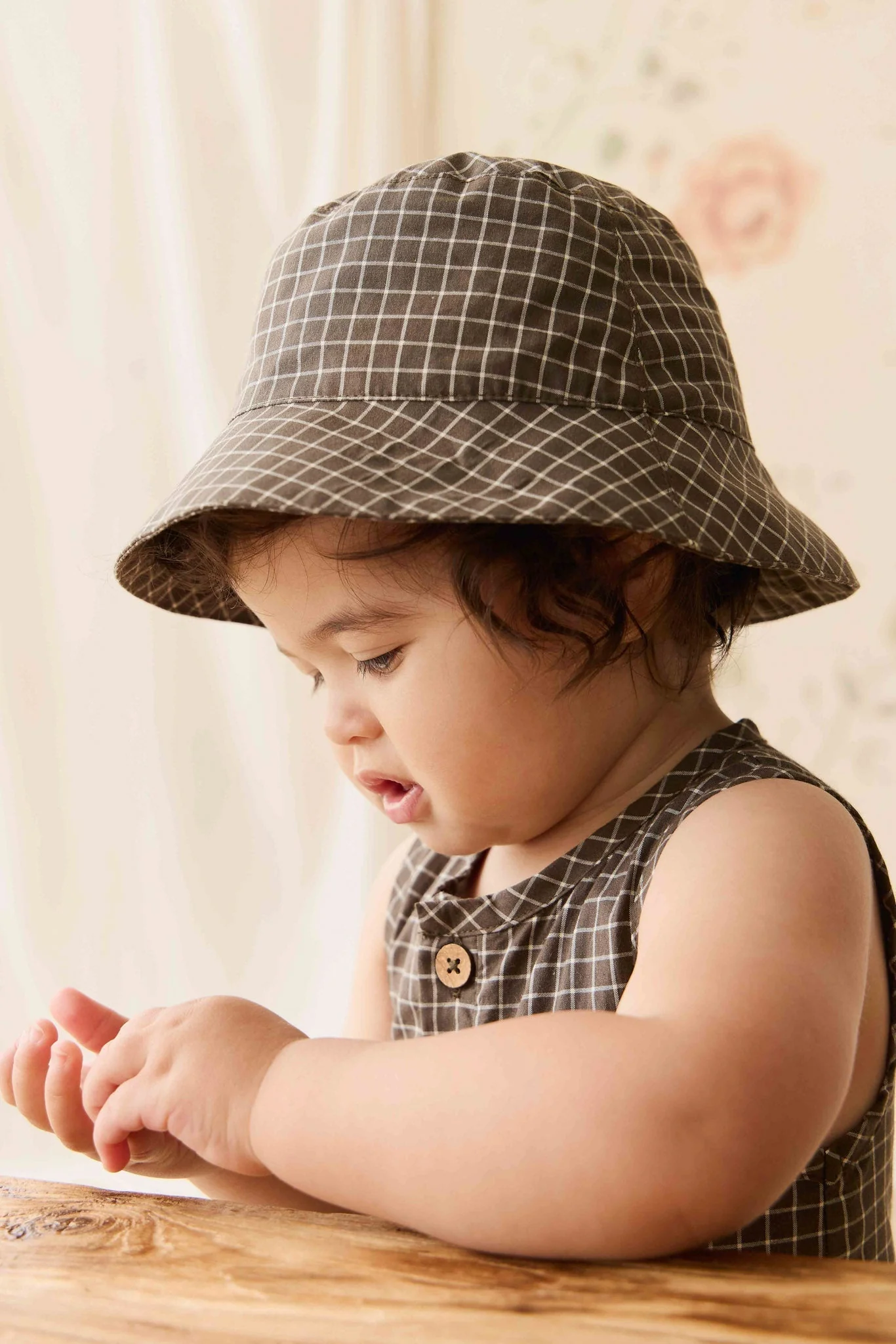 Organic Cotton Bucket Hat - Coffee Grid - Image 5