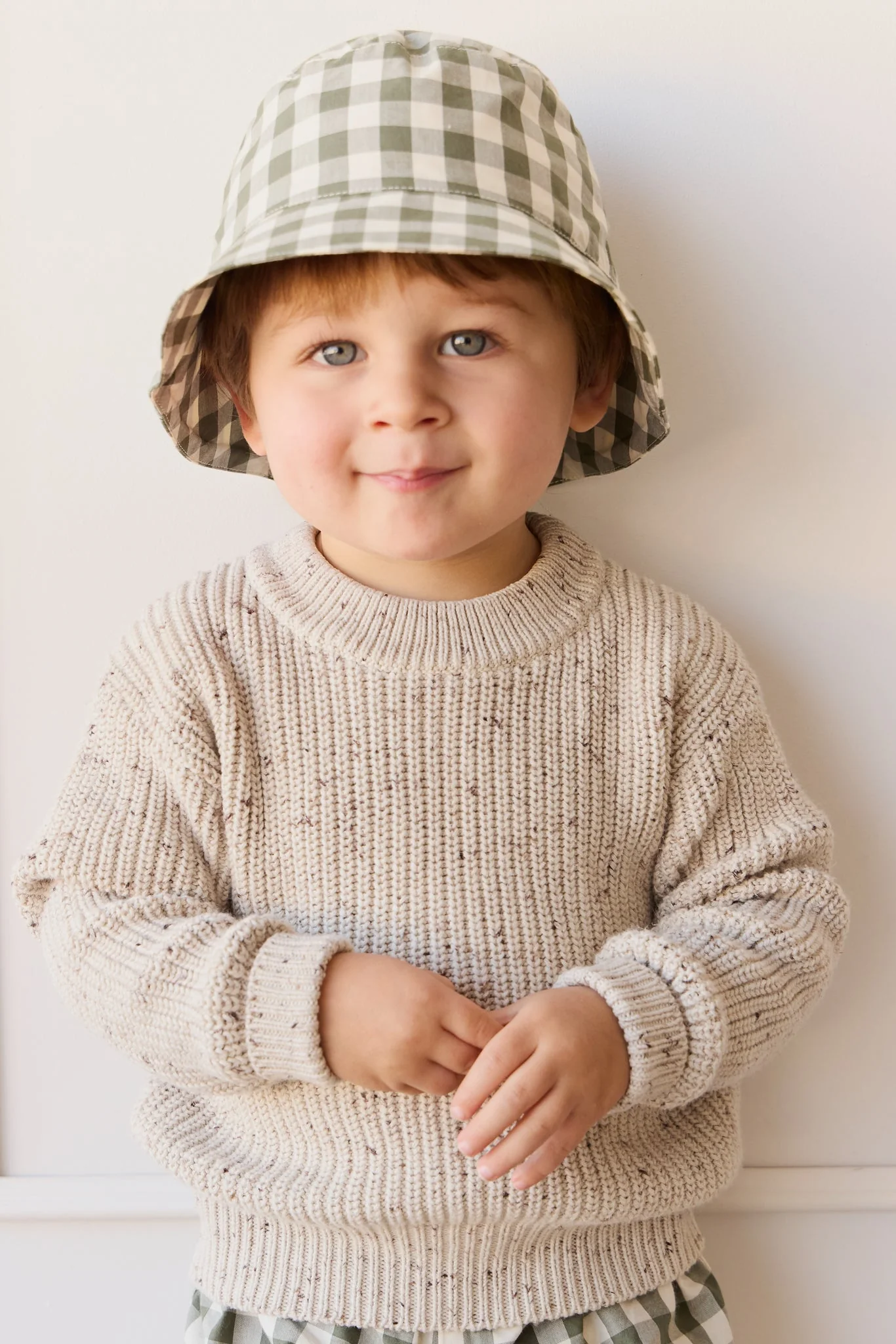 Organic Cotton Bucket Hat - Gingham Grape Leaf - Image 3