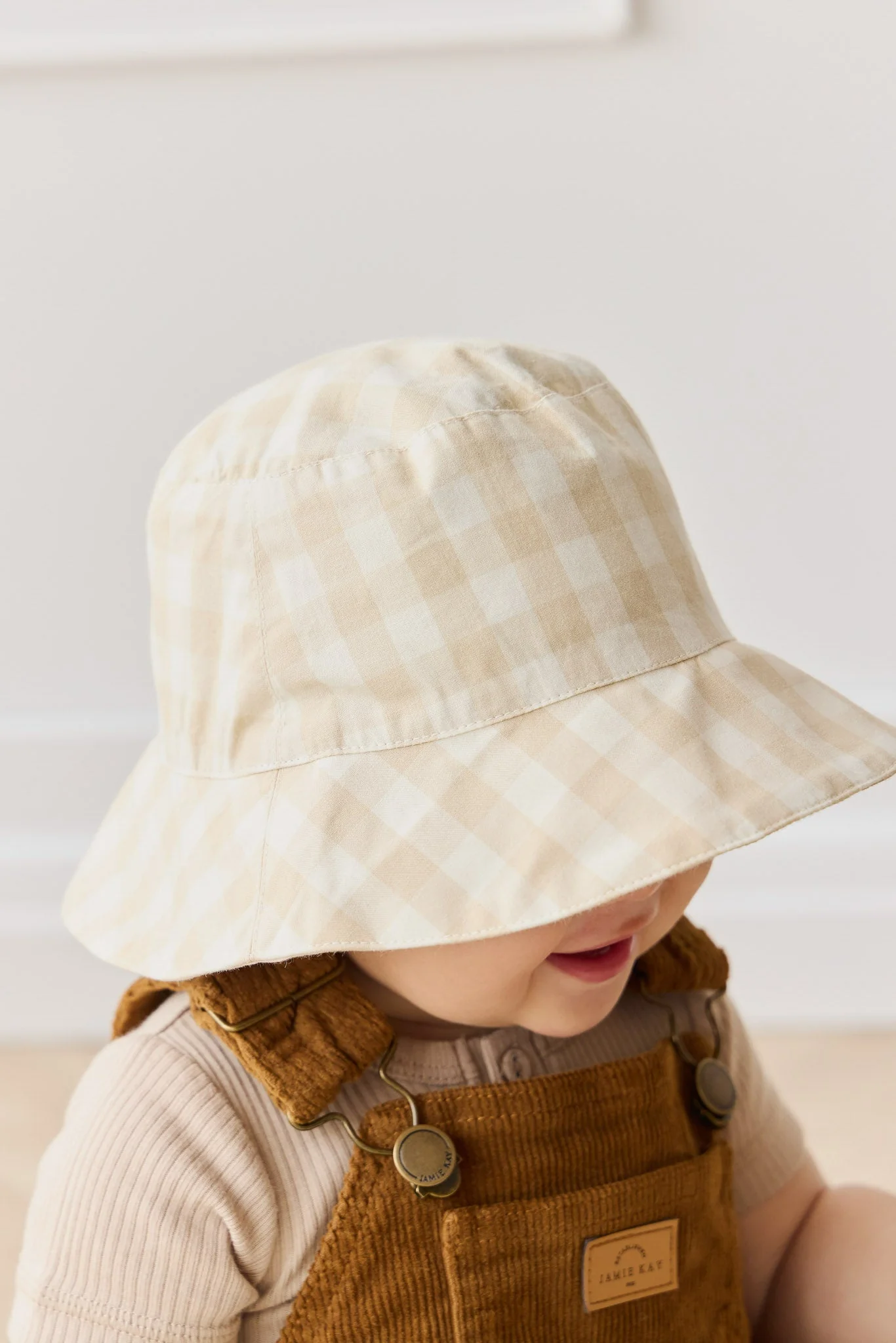 Organic Cotton Bucket Hat - Gingham Pale Khaki - Image 6