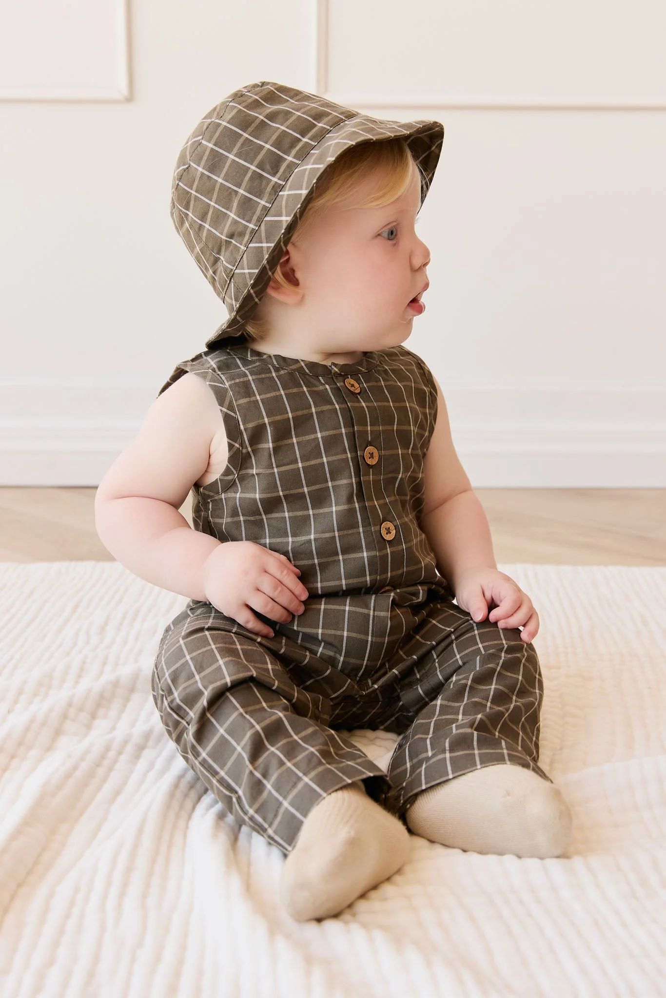Organic Cotton Bucket Hat - Variegated Grid Tarmac - Image 3