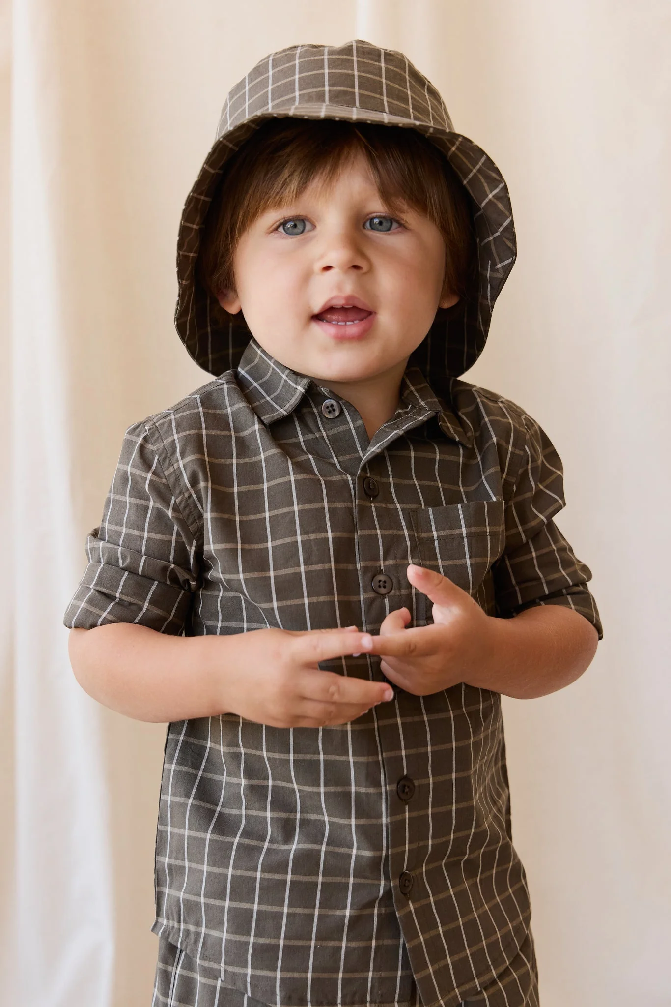 Organic Cotton Bucket Hat - Variegated Grid Tarmac - Image 4