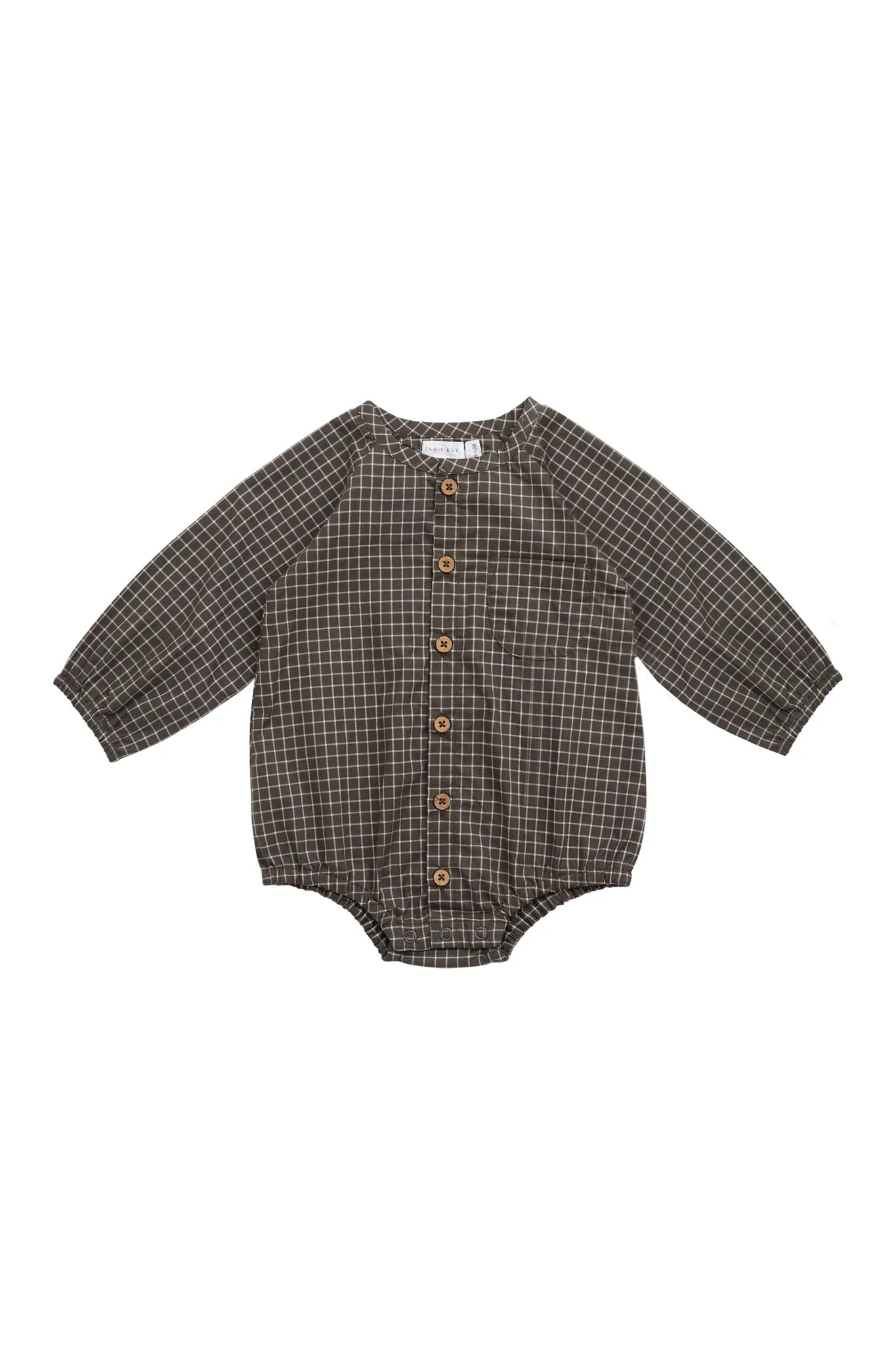 Organic Cotton Ellis Playsuit - Coffee Grid - Image 2