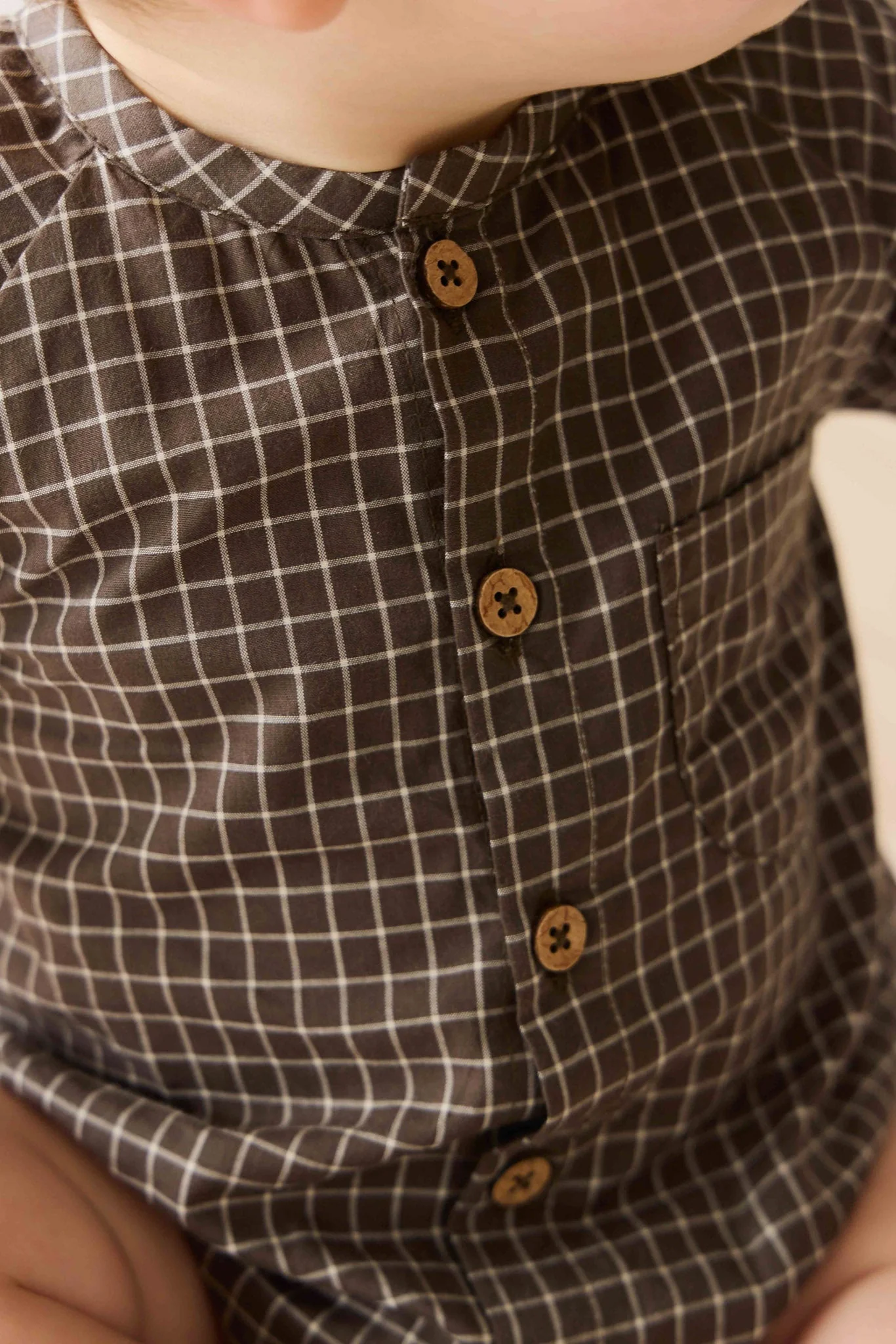 Organic Cotton Ellis Playsuit - Coffee Grid - Image 6