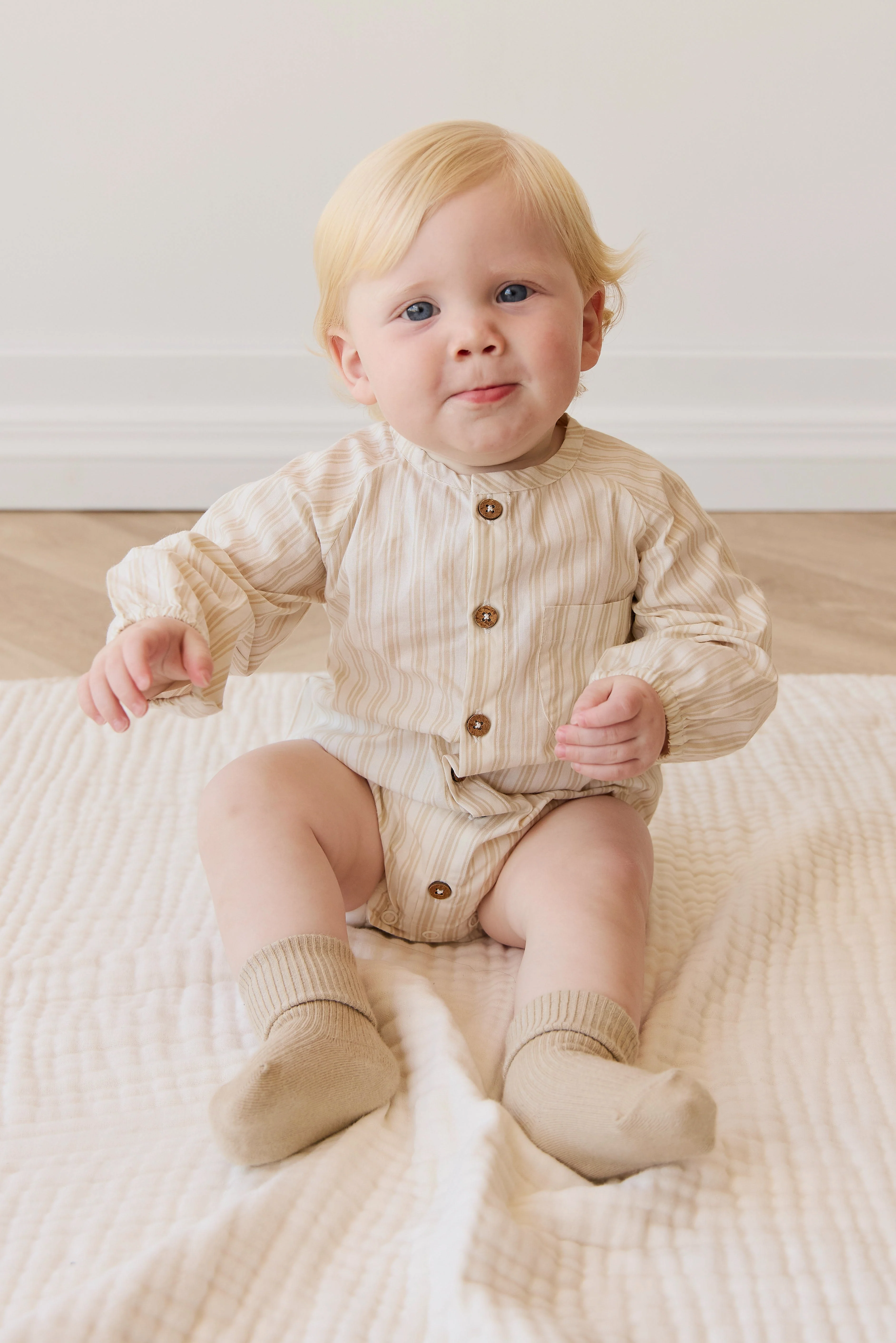 Organic Cotton Ellis Playsuit - Variegated Stripe Foam - Image 3
