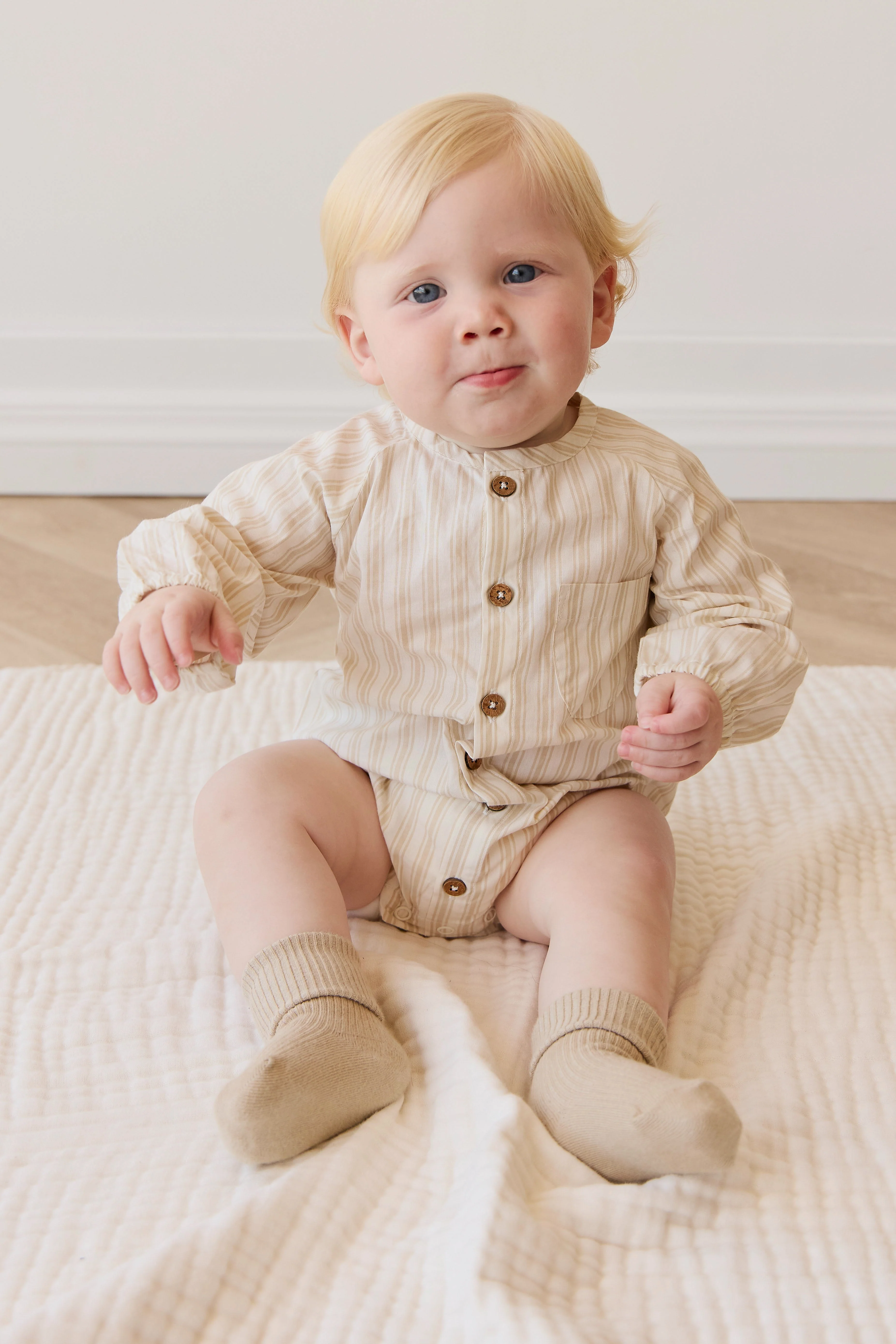 Organic Cotton Ellis Playsuit - Variegated Stripe Foam - Image 4