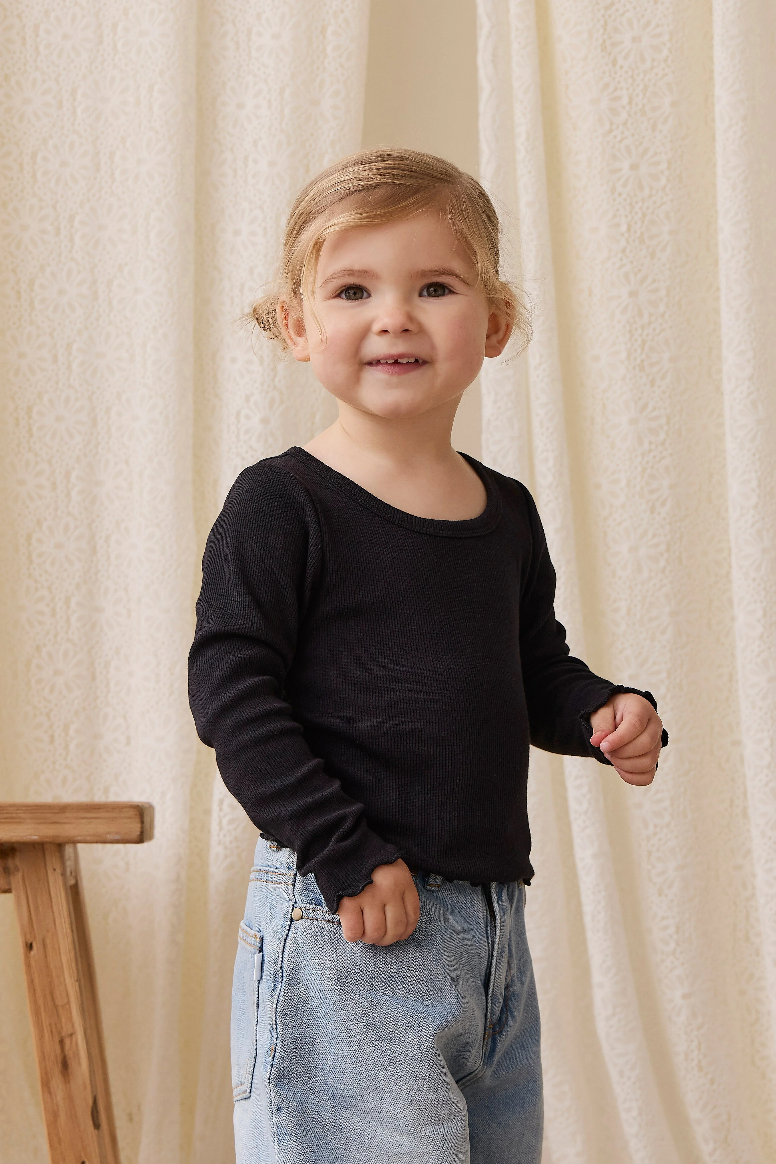 Organic Cotton Fine Rib Agathe Top - Ebony - Image 2