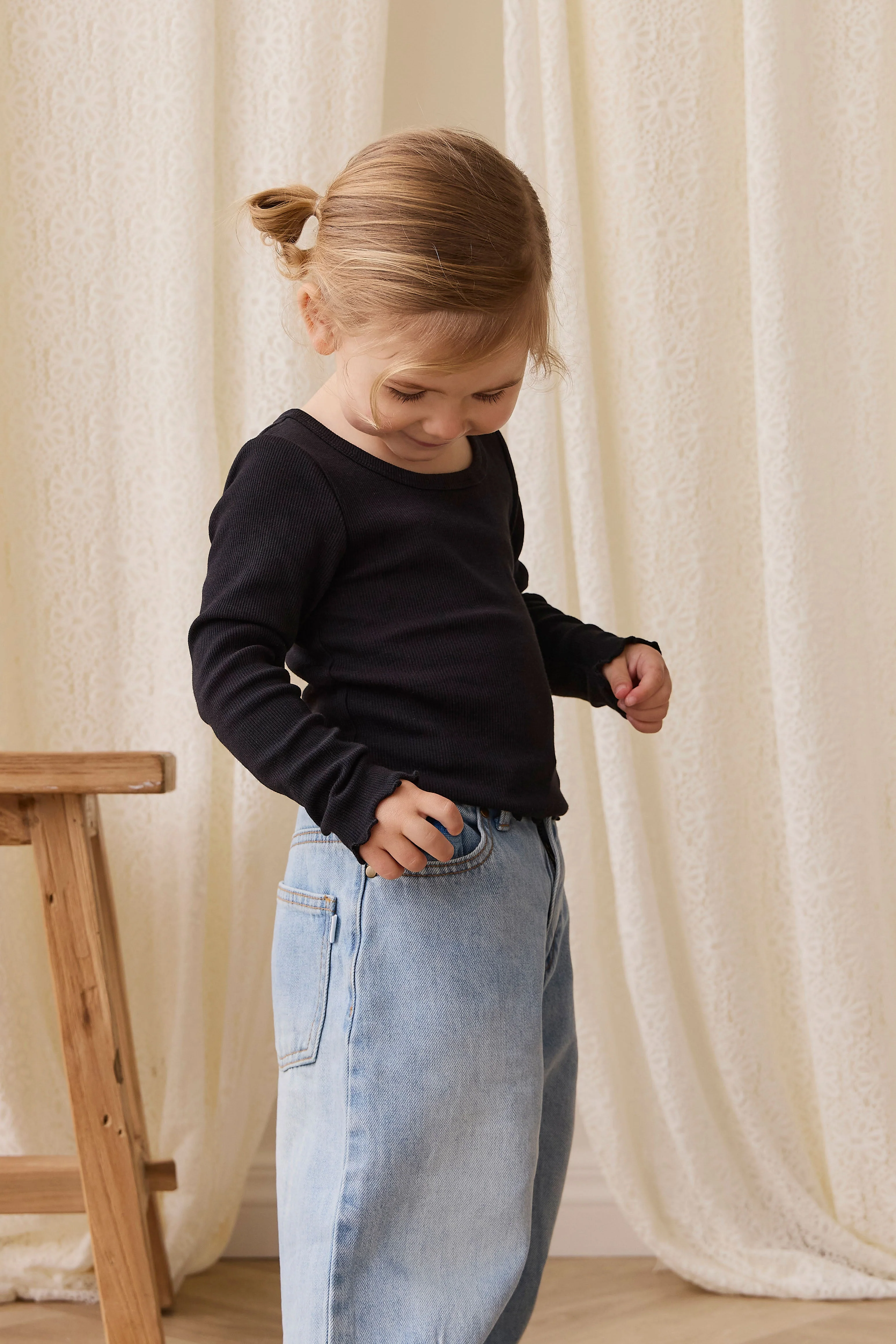Organic Cotton Fine Rib Agathe Top - Ebony - Image 5