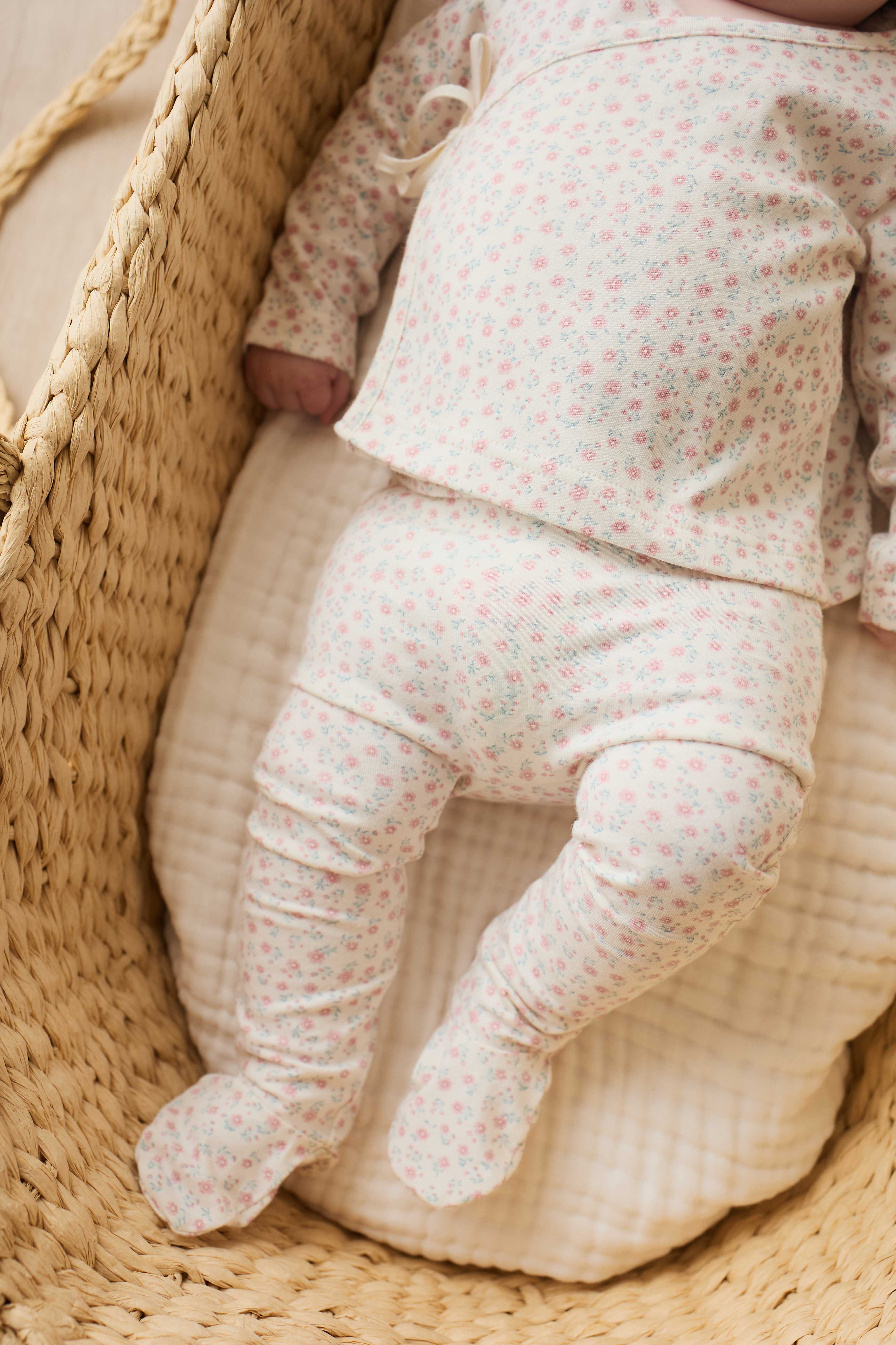 Organic Cotton Footed Pant - Posy Garden Pink - Image 3