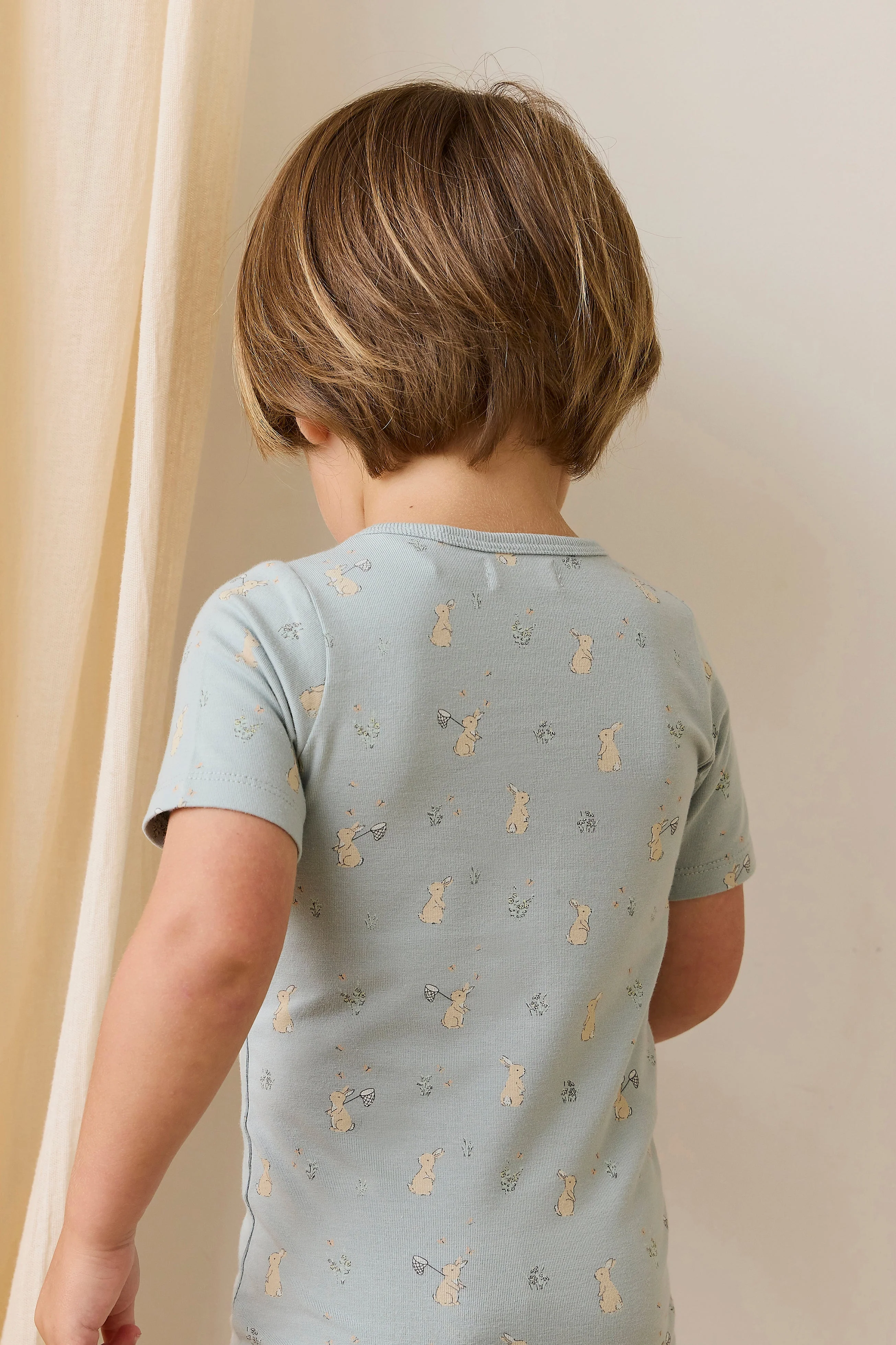 Organic Cotton Halston Short Sleeve Pyjama Set-Lapin Jardin Blue - Image 3