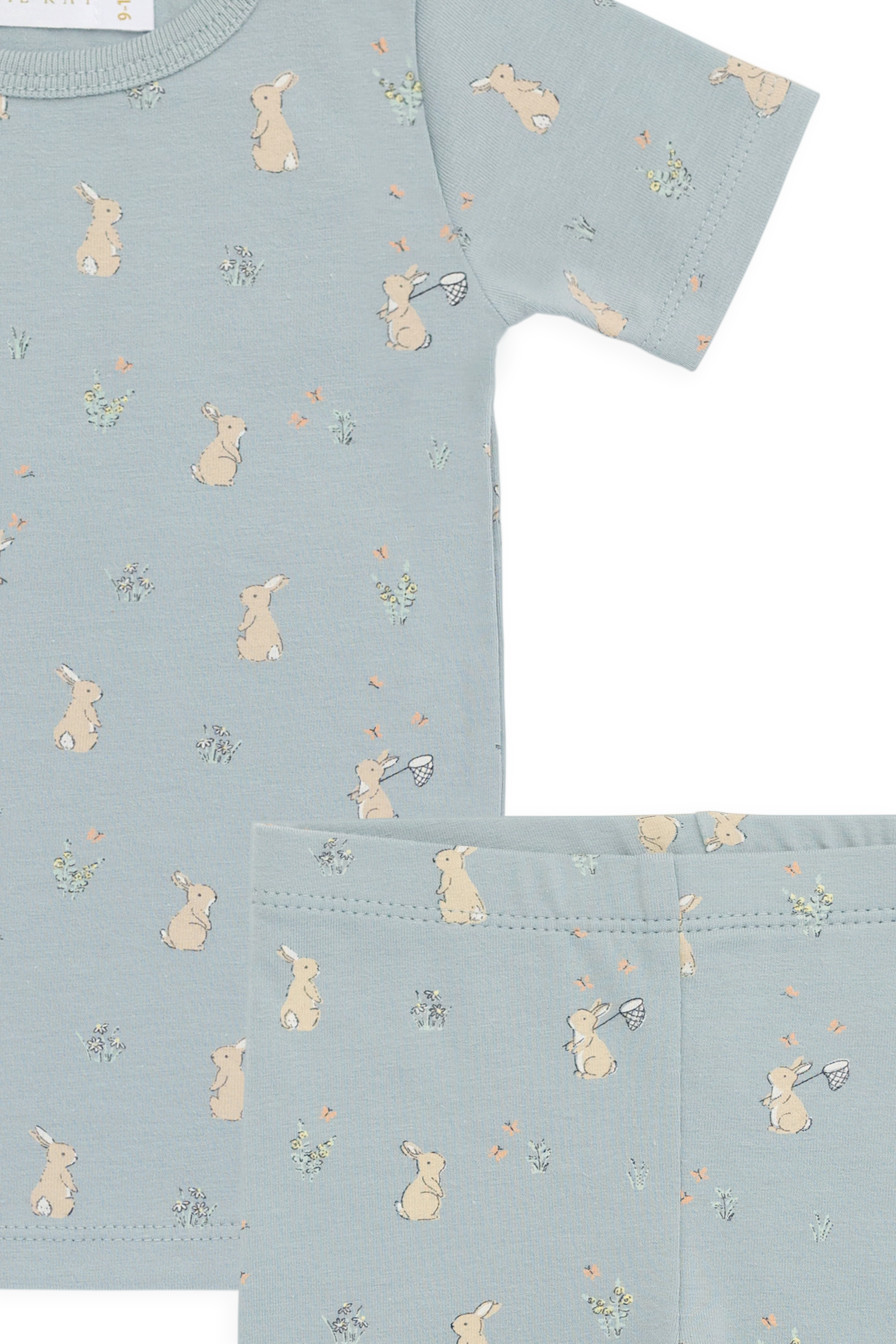 Organic Cotton Halston Short Sleeve Pyjama Set-Lapin Jardin Blue - Image 7