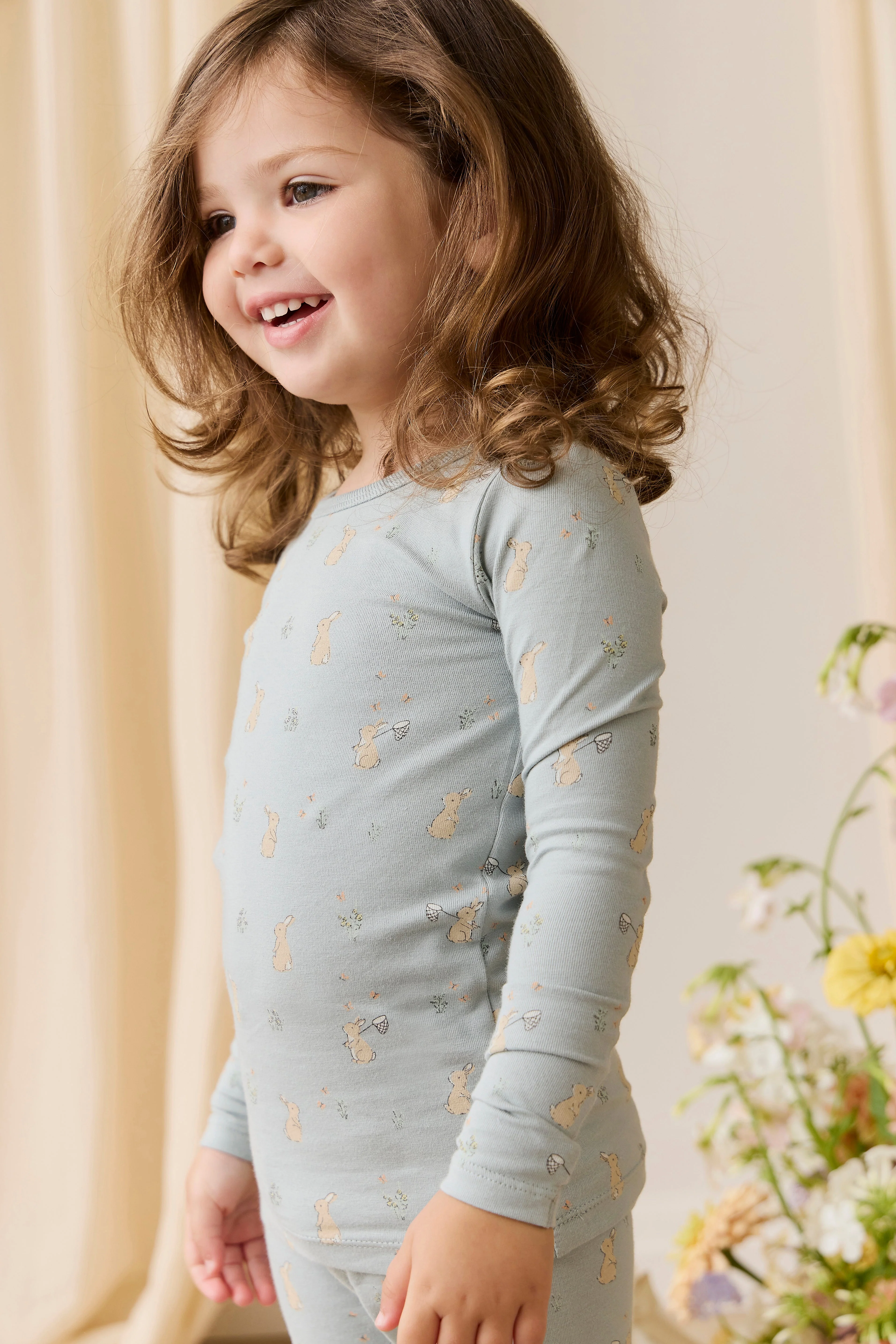 Organic Cotton Jarrah Long Sleeve Pyjama Set-Lapin Jardin Blue - Image 3