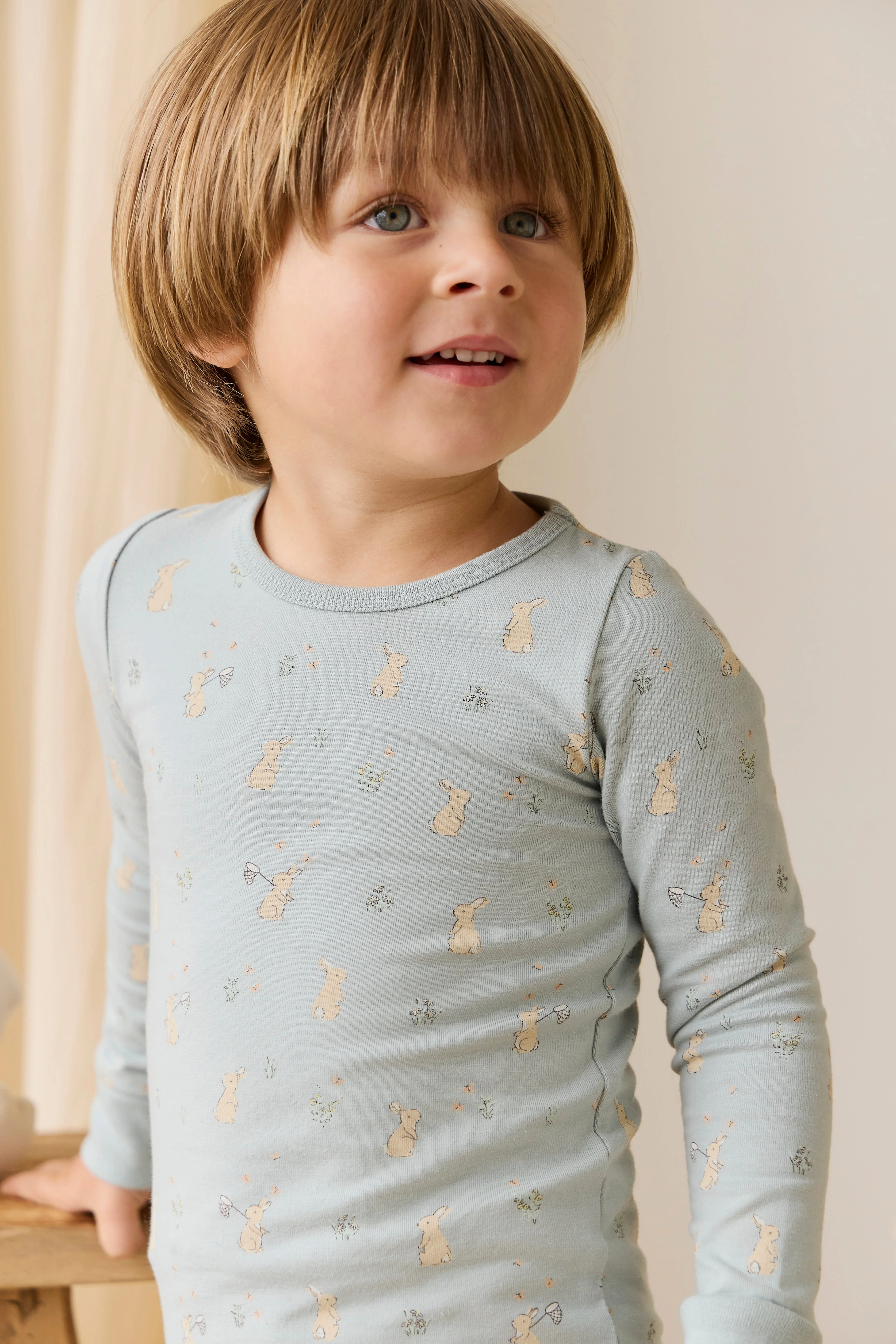 Organic Cotton Jarrah Long Sleeve Pyjama Set-Lapin Jardin Blue - Image 4