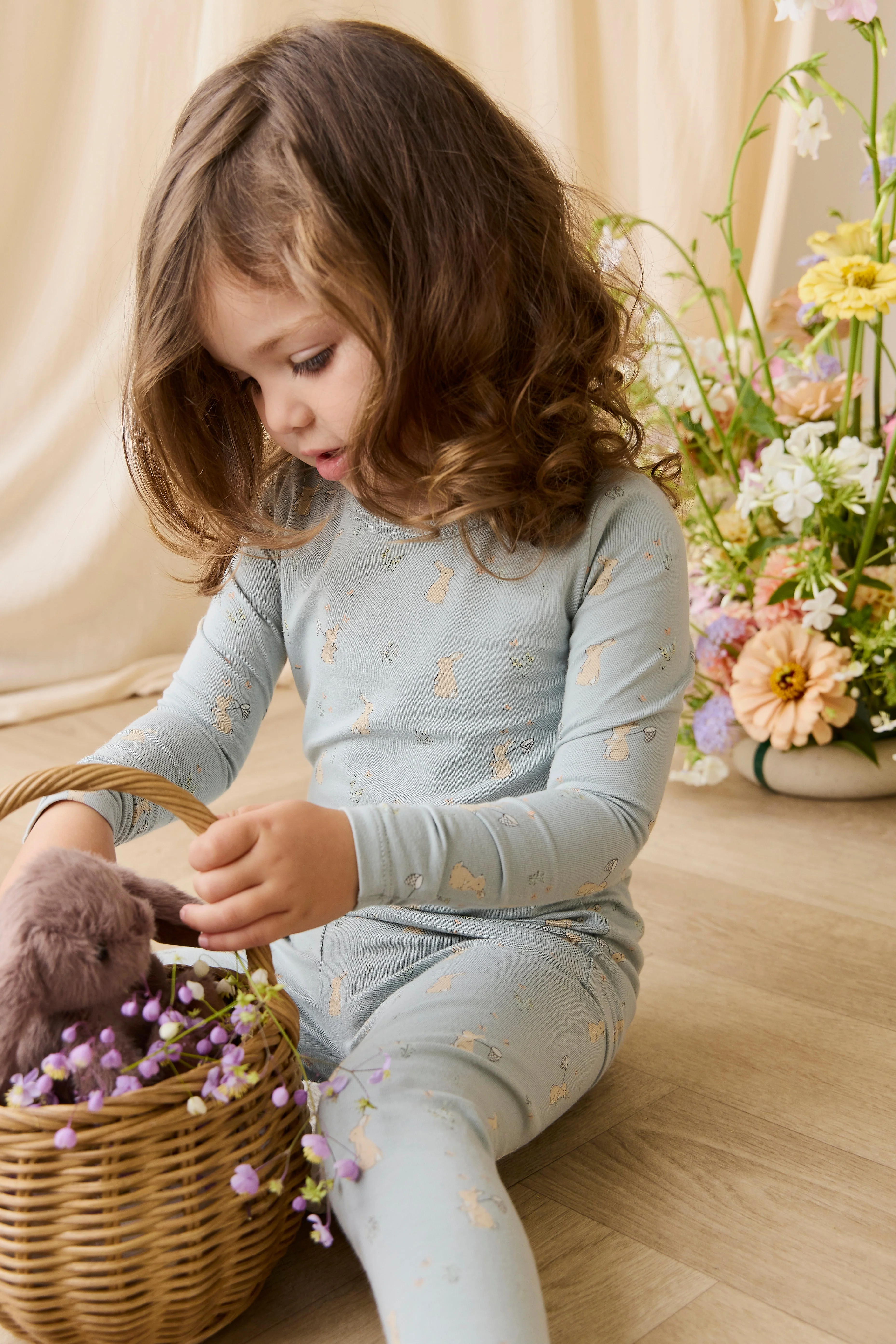 Organic Cotton Jarrah Long Sleeve Pyjama Set-Lapin Jardin Blue - Image 6