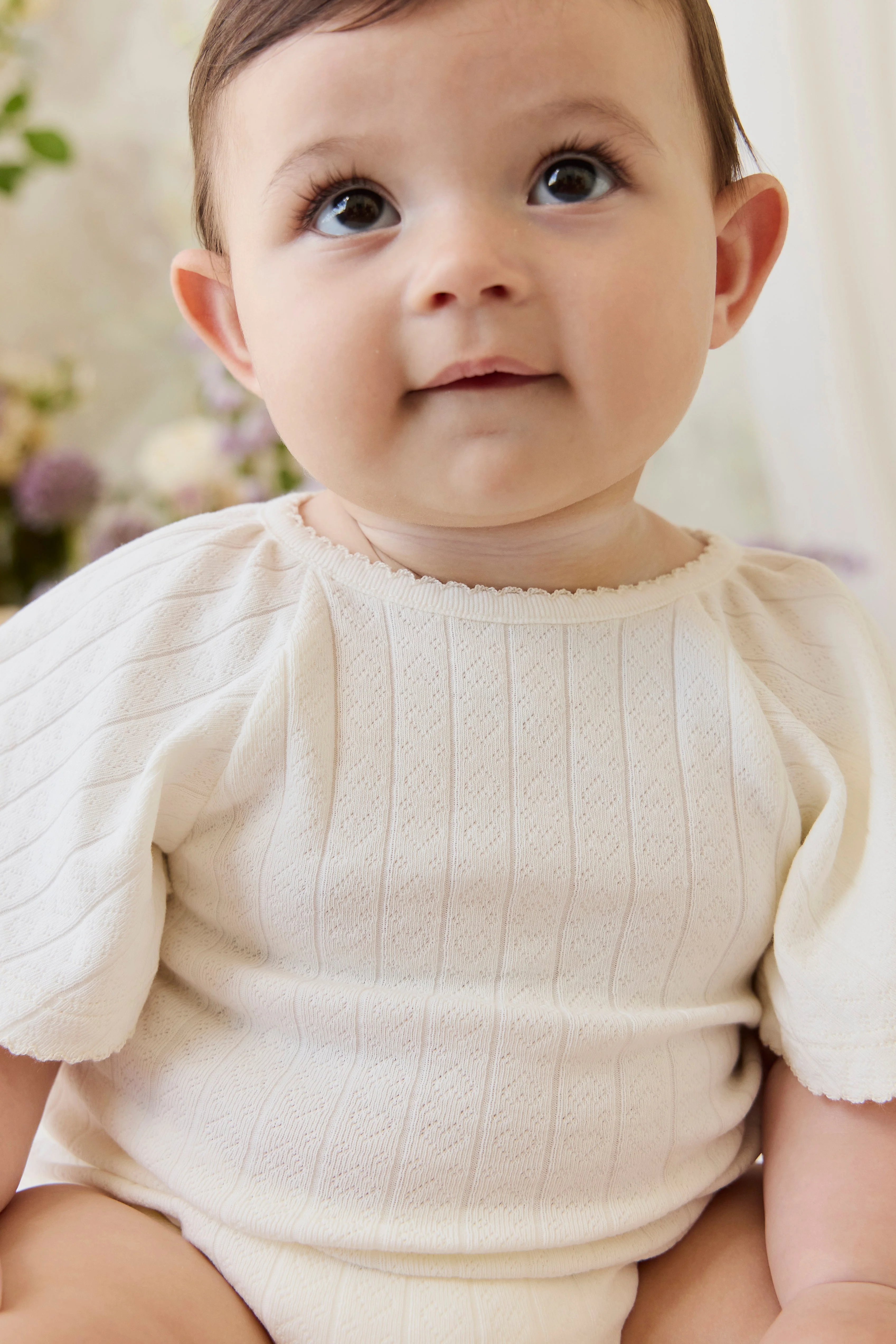 Organic Cotton Josephine Playsuit - Sweet Heart Pointelle Parchment - Image 3
