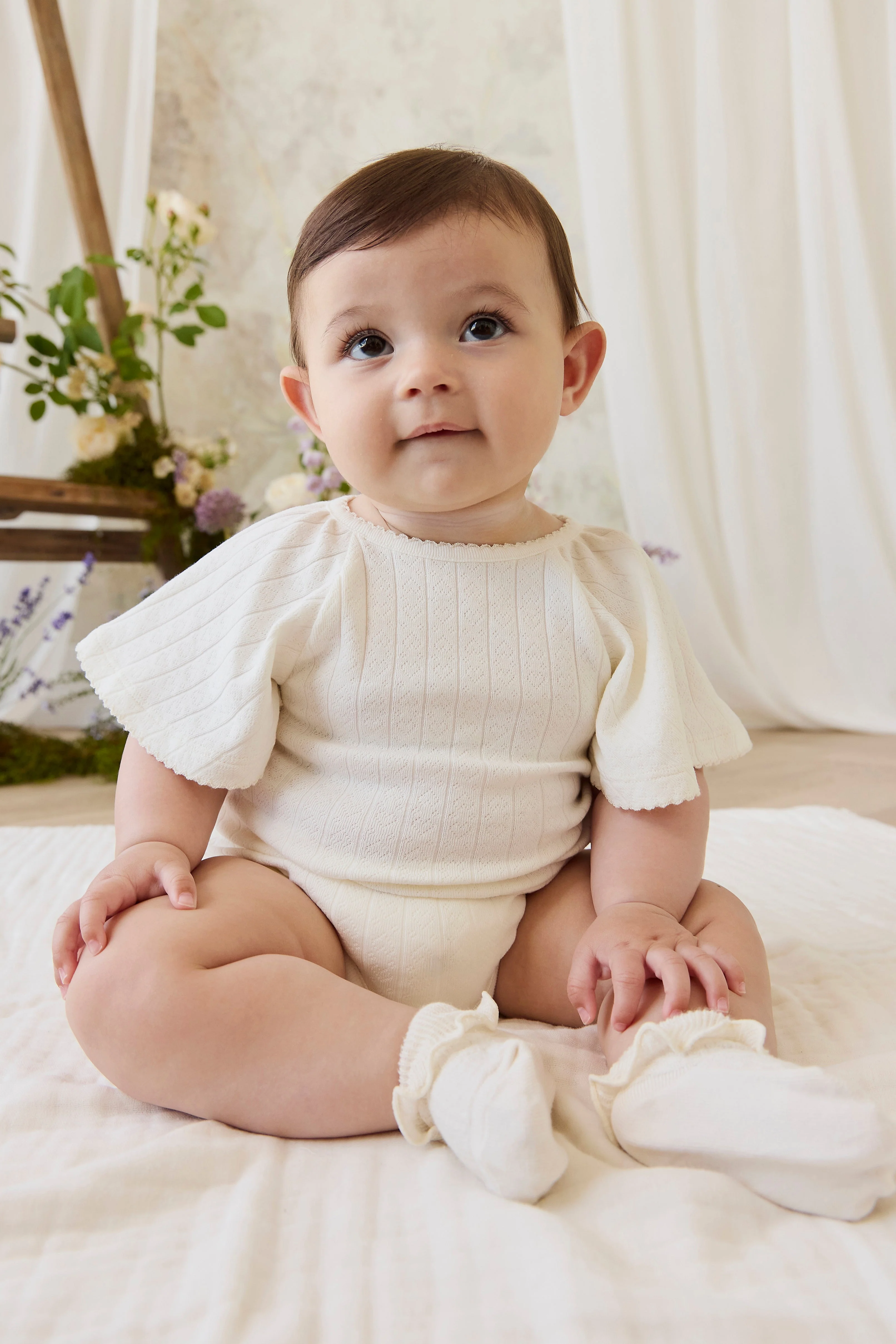 Organic Cotton Josephine Playsuit - Sweet Heart Pointelle Parchment - Image 6
