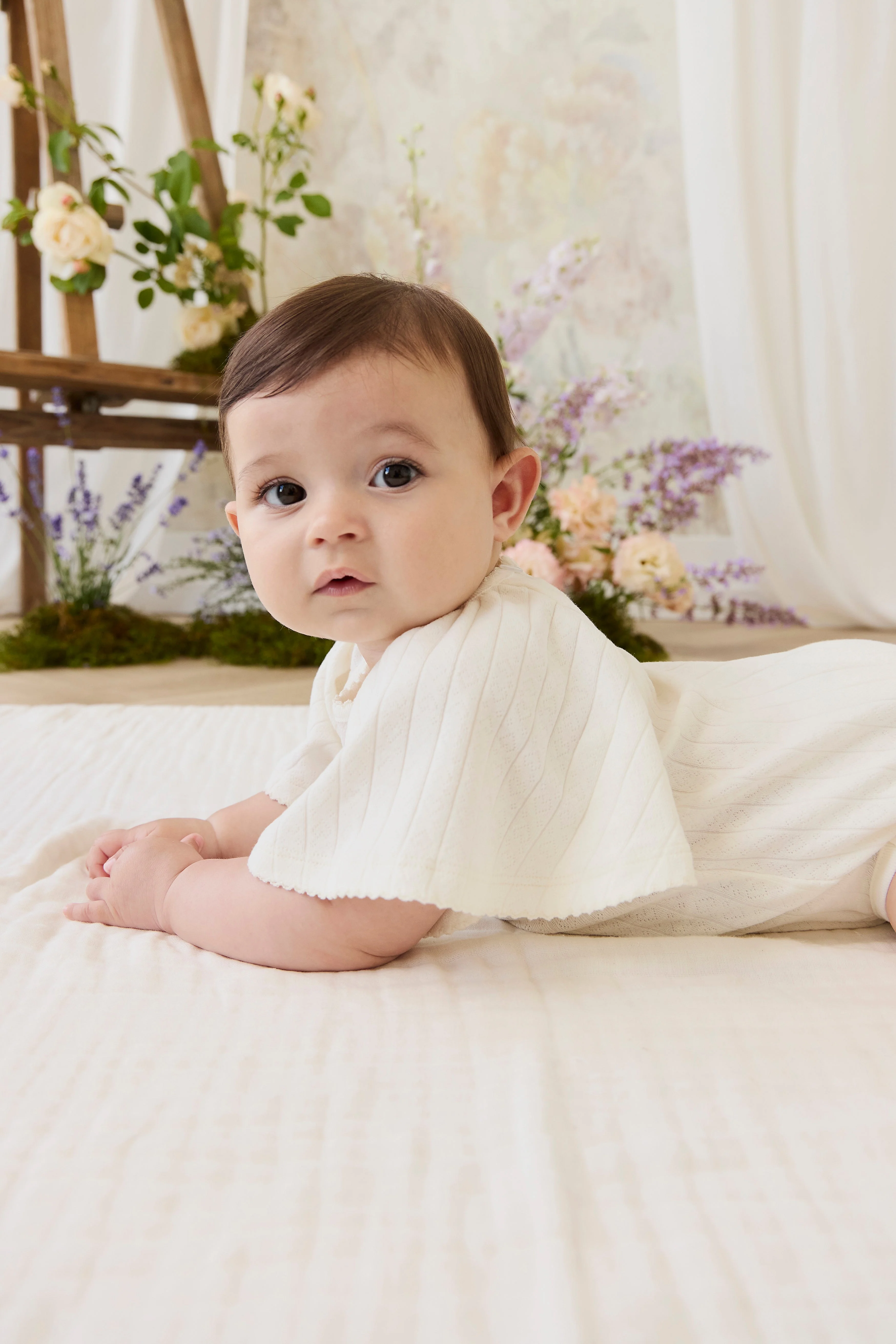 Organic Cotton Josephine Playsuit - Sweet Heart Pointelle Parchment - Image 7