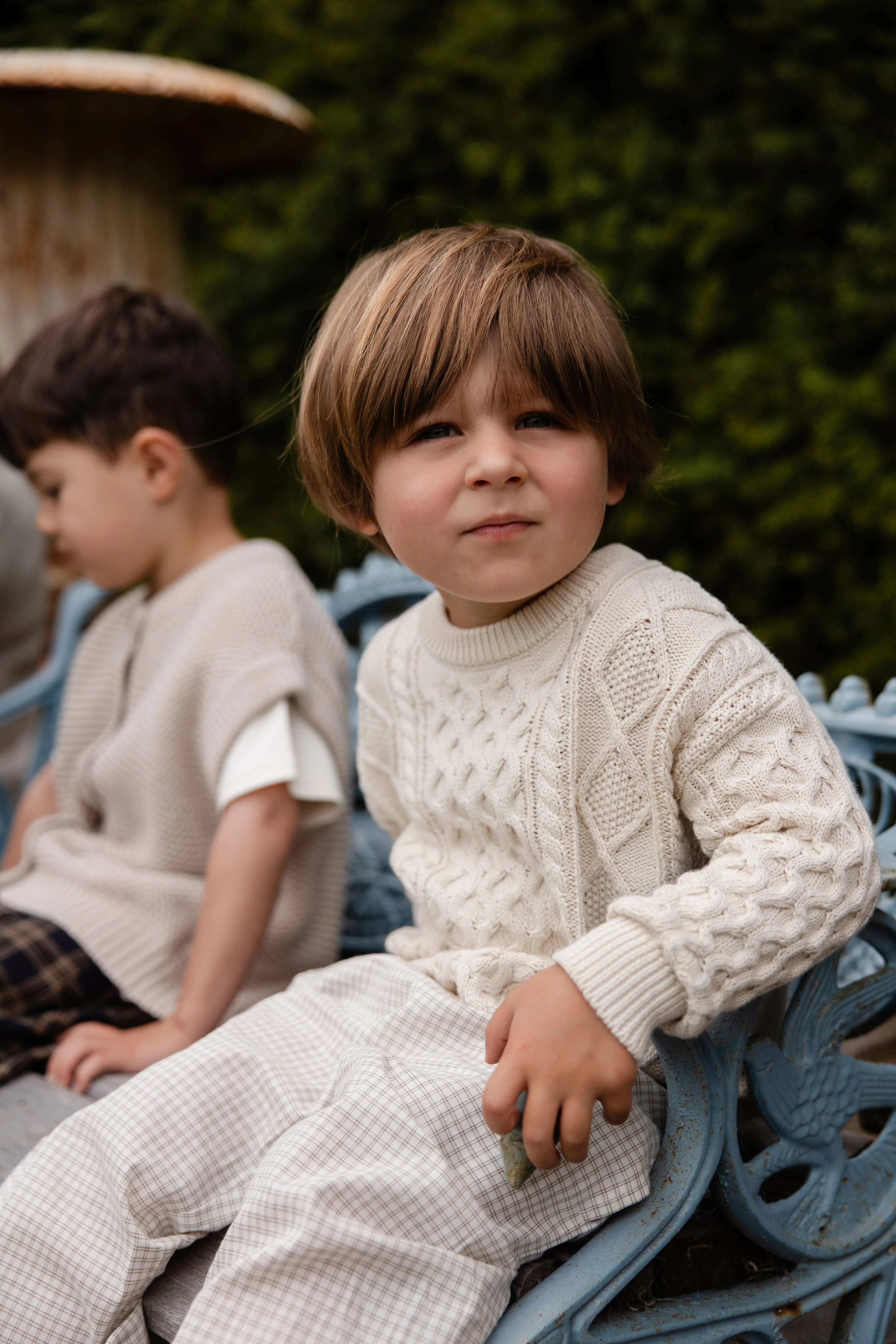 Organic Cotton Kenji Pant-Double Windowpane Check Pecan - Image 3