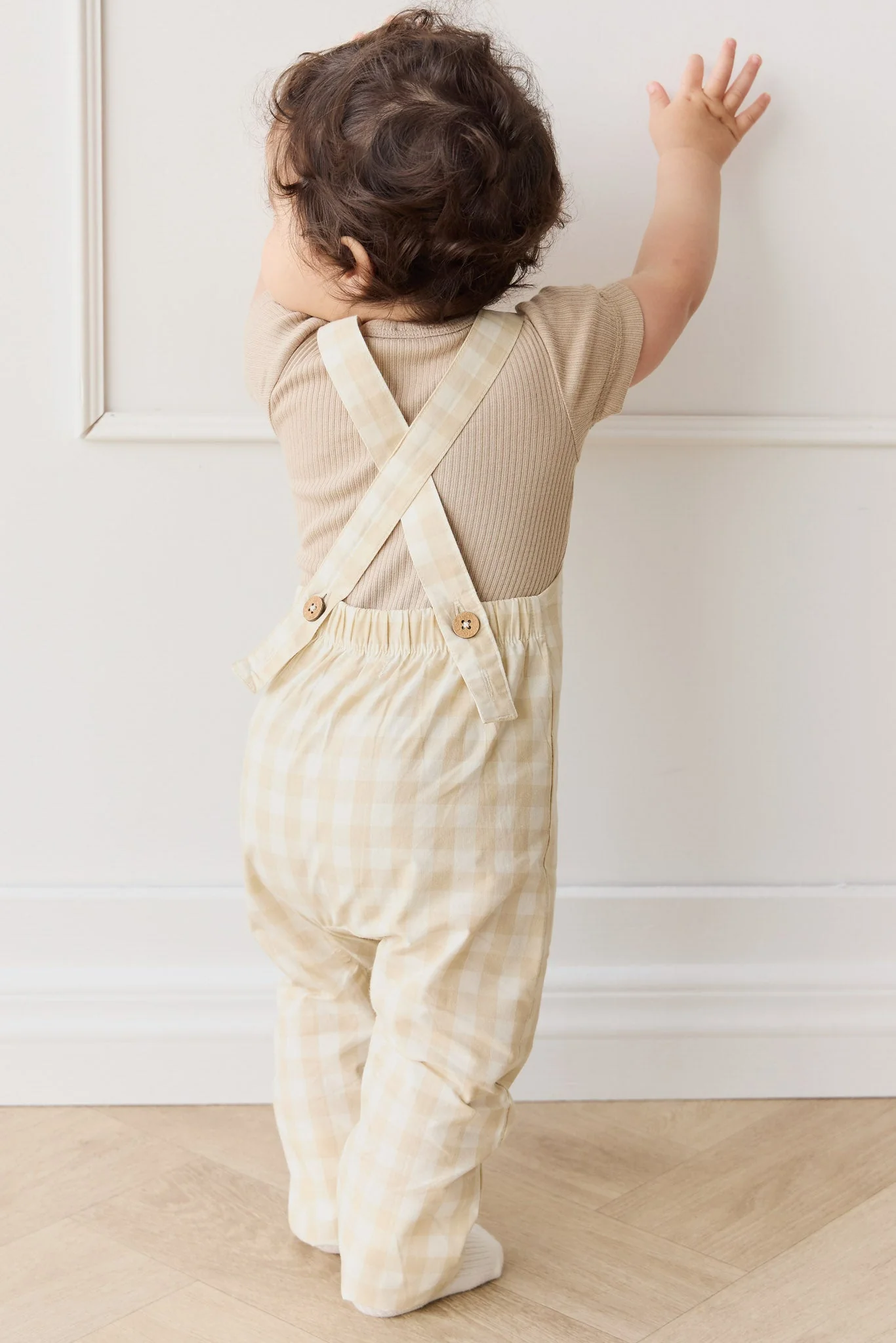 Organic Cotton Kingston Overall - Gingham Pale Khaki - Image 8
