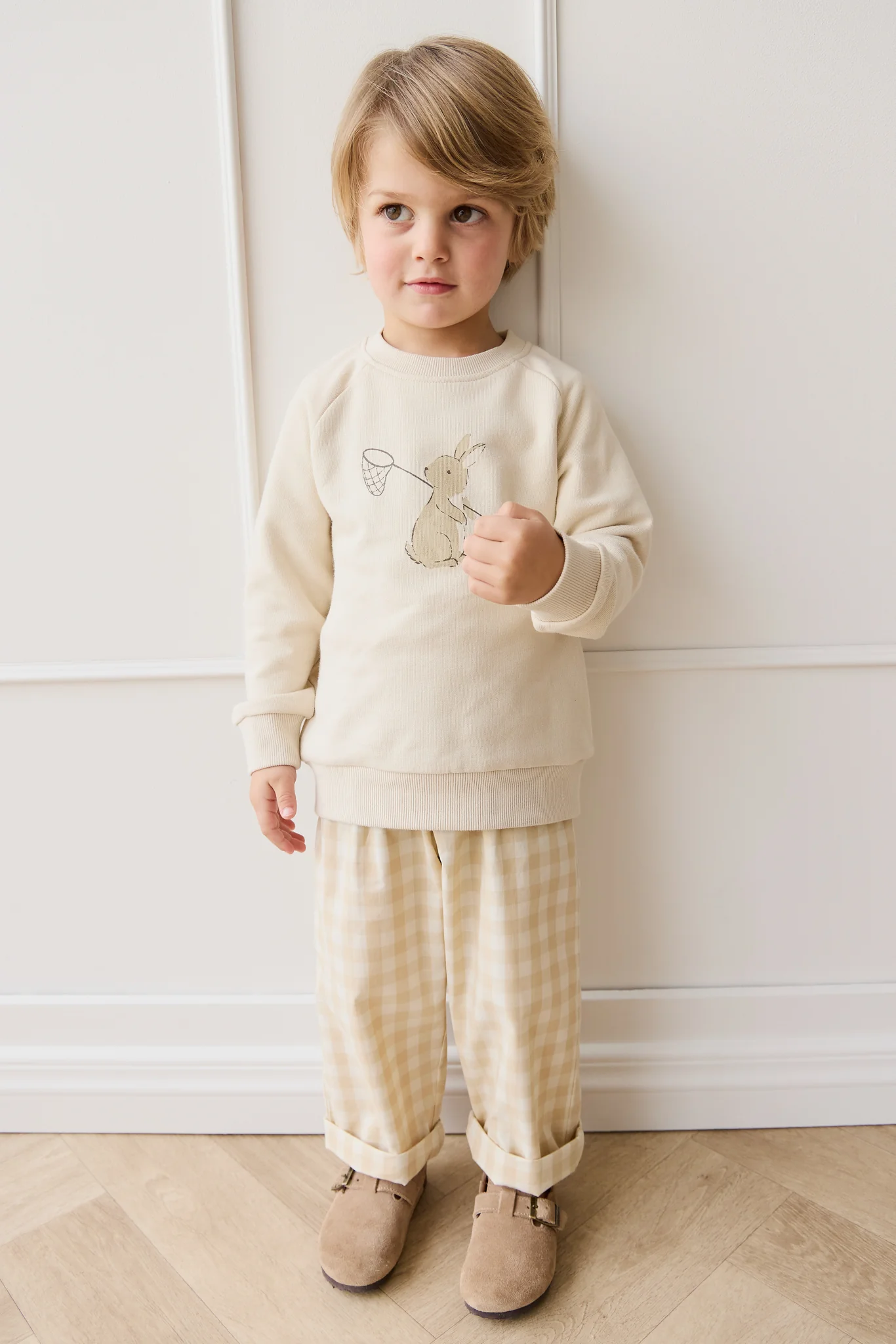 Organic Cotton Kingston Pant - Gingham Pale Khaki - Image 3