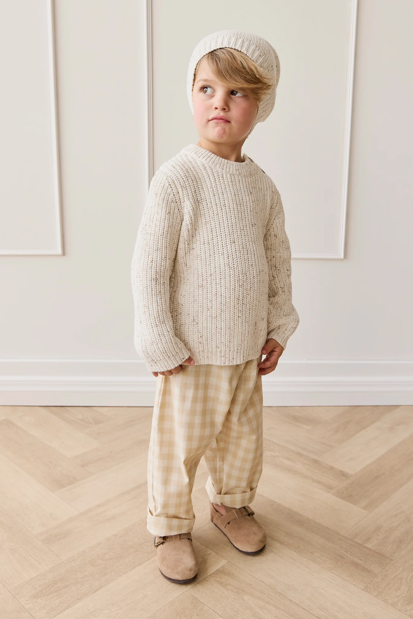 Organic Cotton Kingston Pant - Gingham Pale Khaki - Image 4