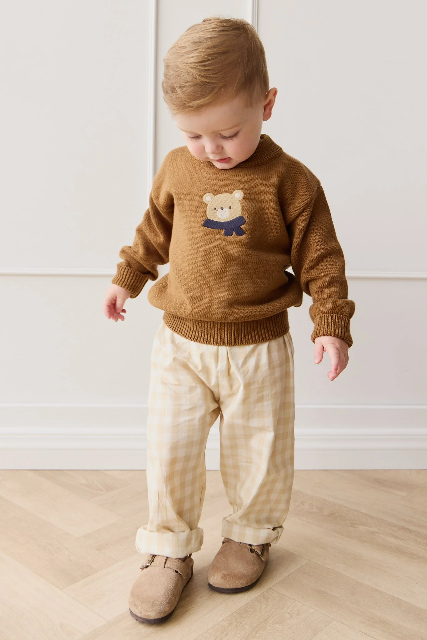 Organic Cotton Kingston Pant - Gingham Pale Khaki - Image 6