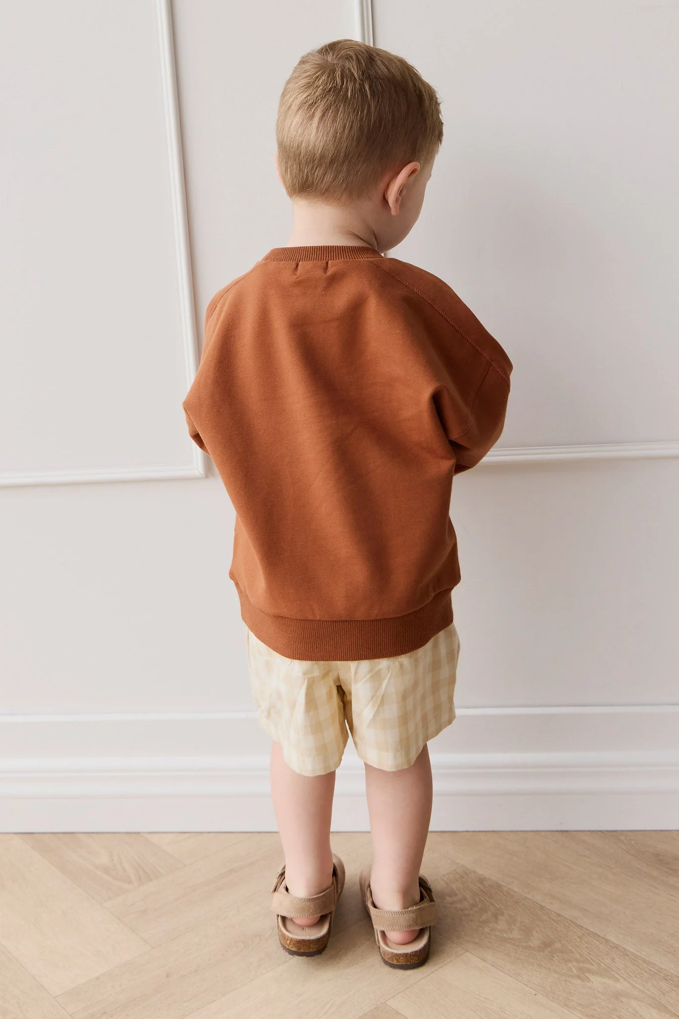 Organic Cotton Louis Short - Gingham Pale Khaki - Image 5