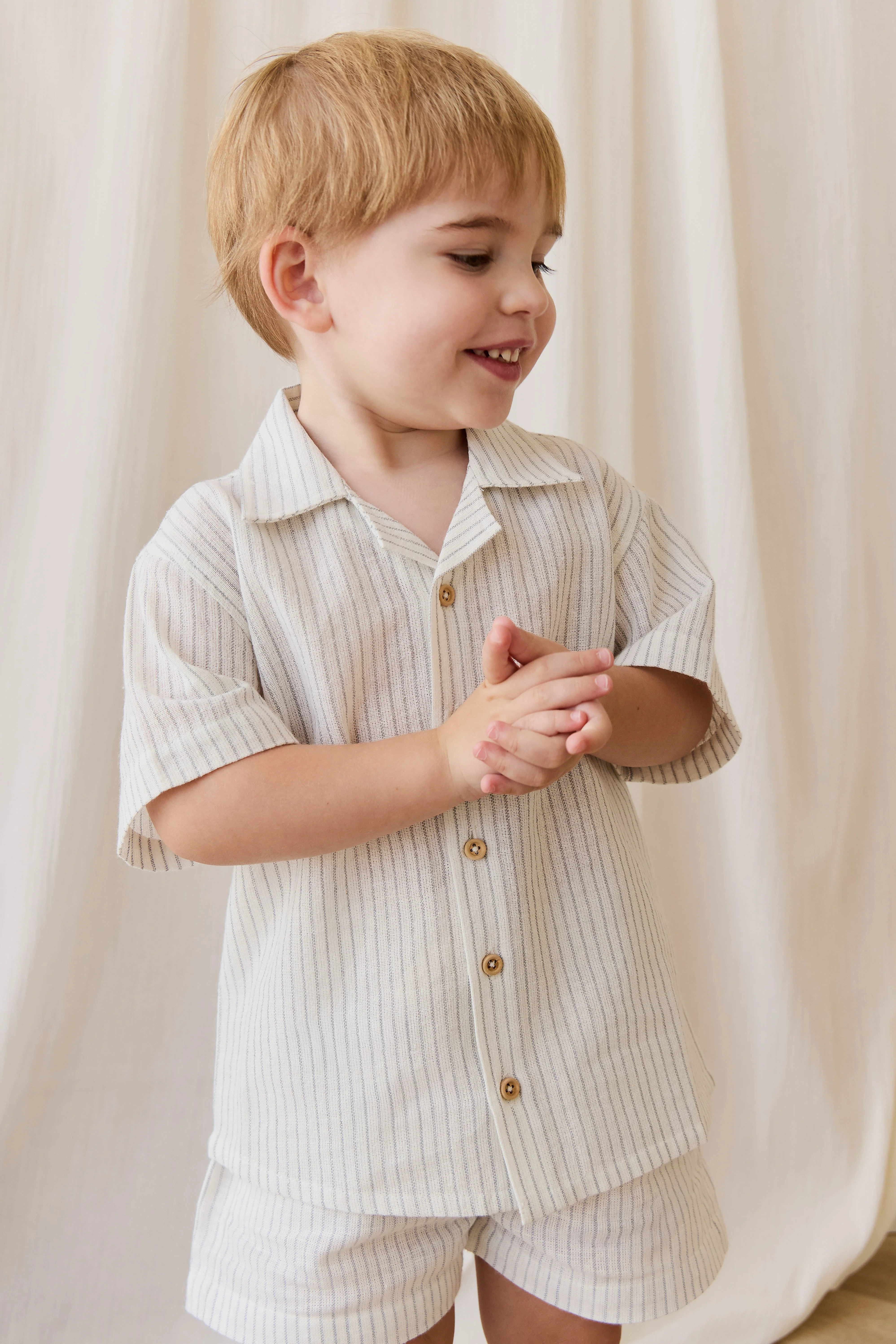 Organic Cotton Louis Short-Mini Pinstripe Parchment / Dawn - Image 3