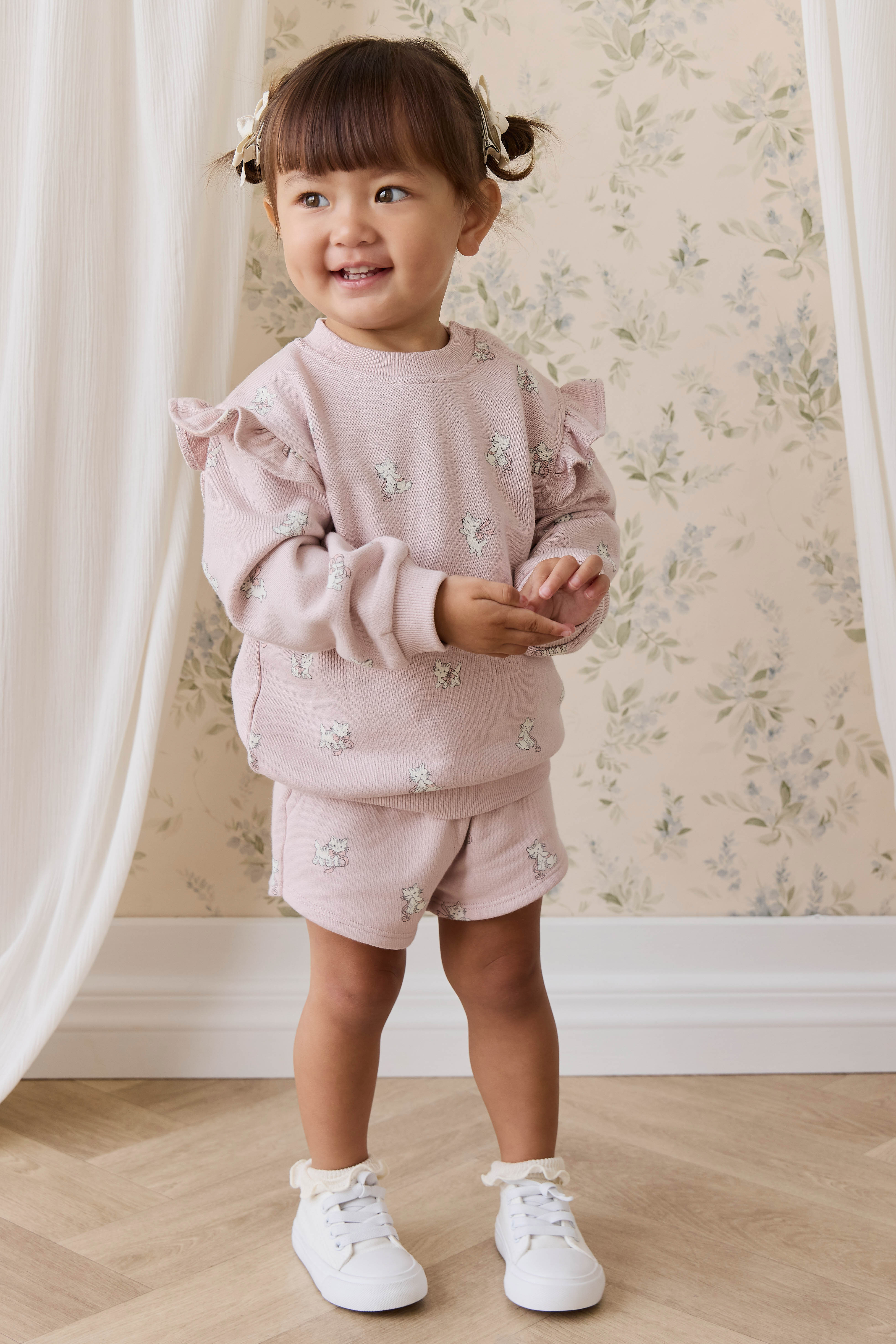 Organic Cotton Maple Sweatshirt-Bow Kitties Mauve - Image 3