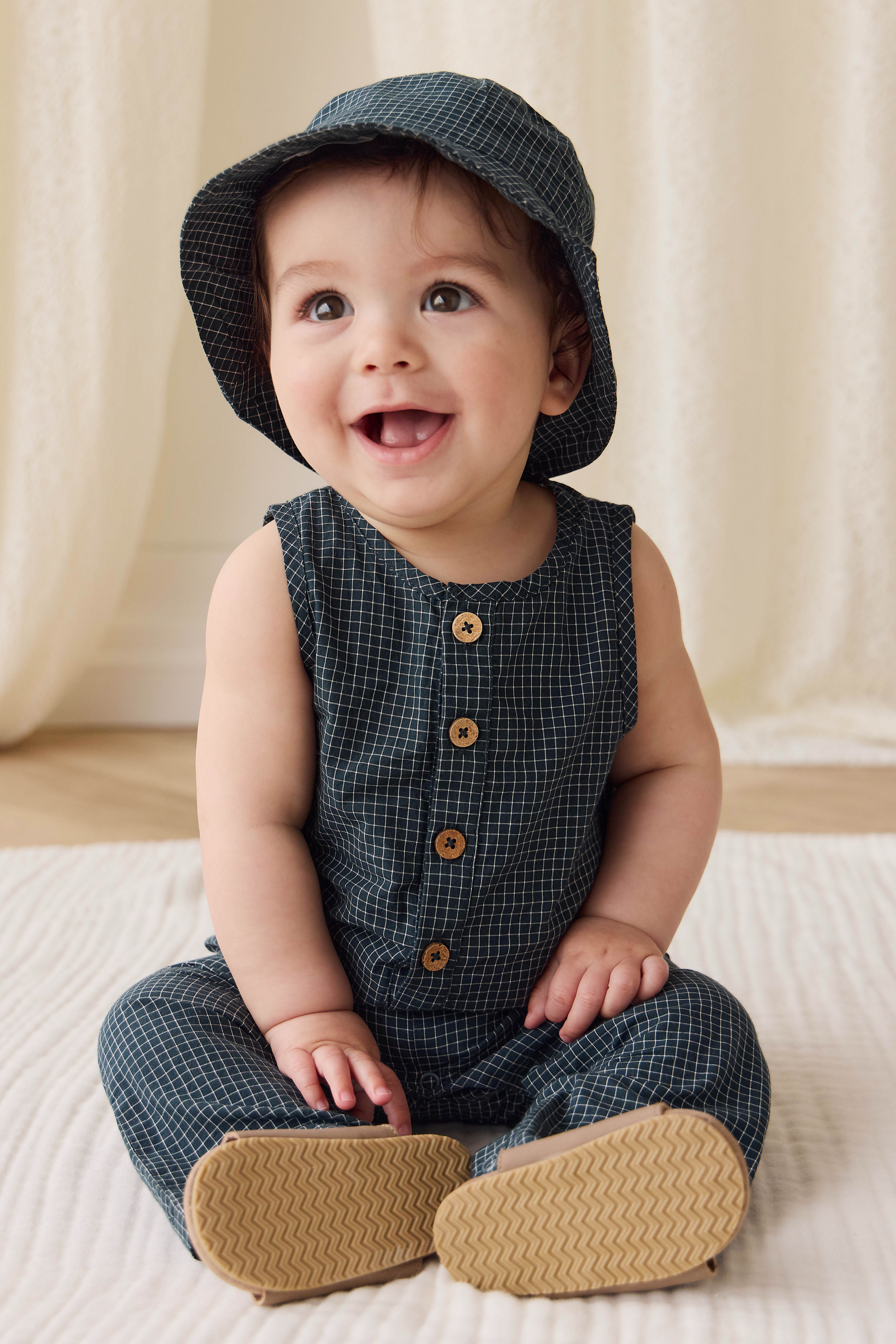 Organic Cotton Milo Jumpsuit - Forest Grid - Image 3
