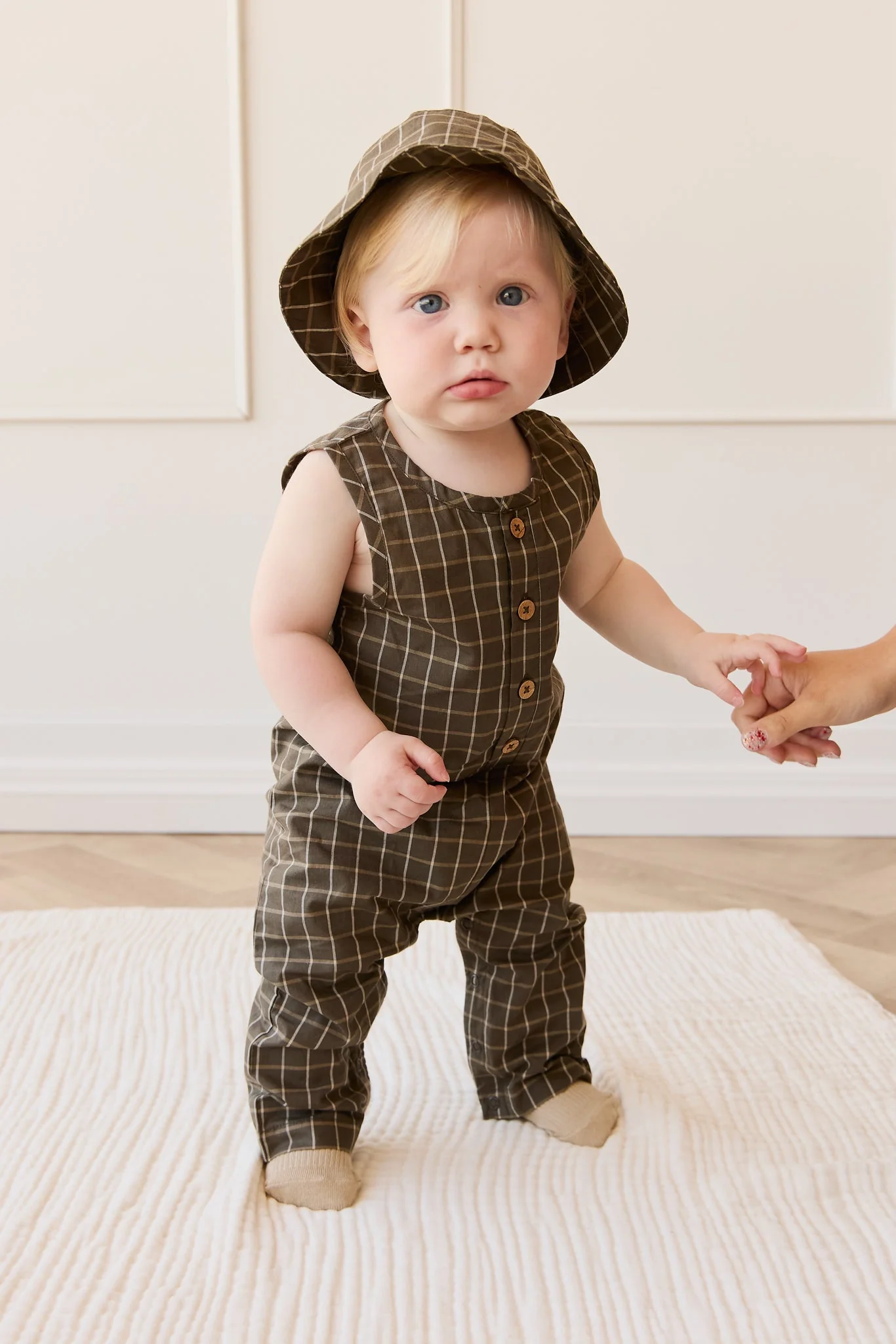 Organic Cotton Milo Jumpsuit - Variegated Grid Tarmac - Image 3
