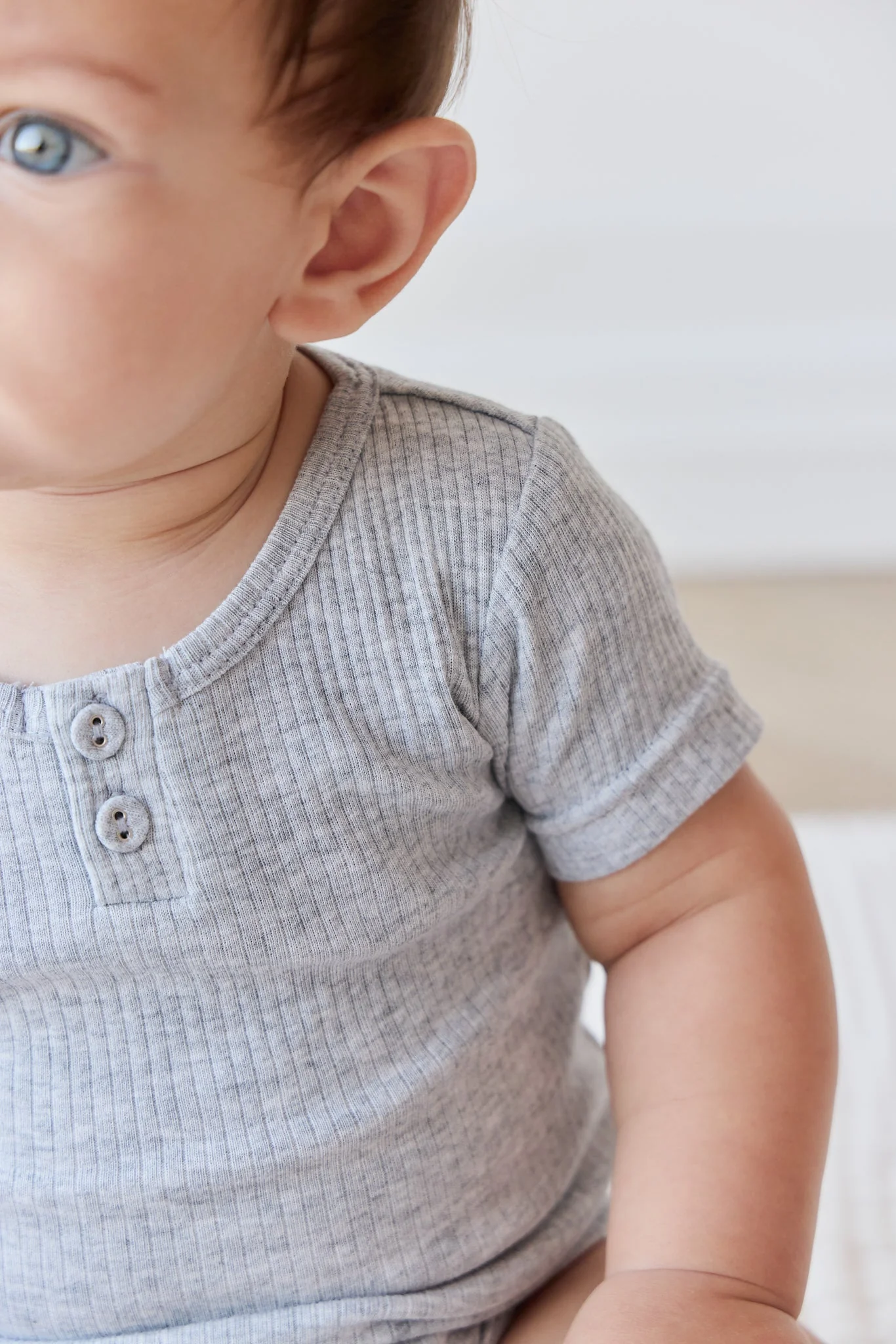 Organic Cotton Modal Darcy Rib Tee Bodysuit - Light Grey Marle - Image 3