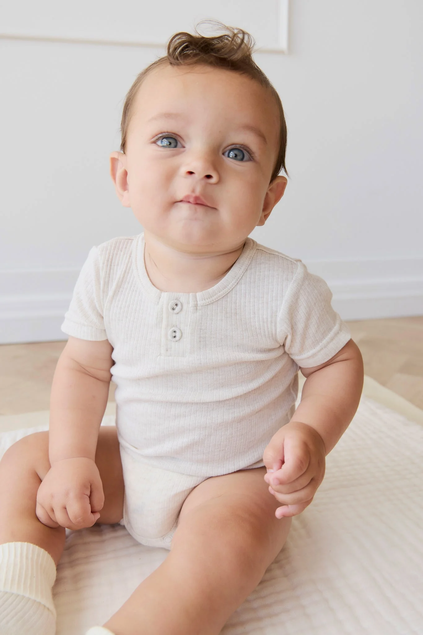 Organic Cotton Modal Darcy Rib Tee Bodysuit - Oatmeal Marle - Image 3