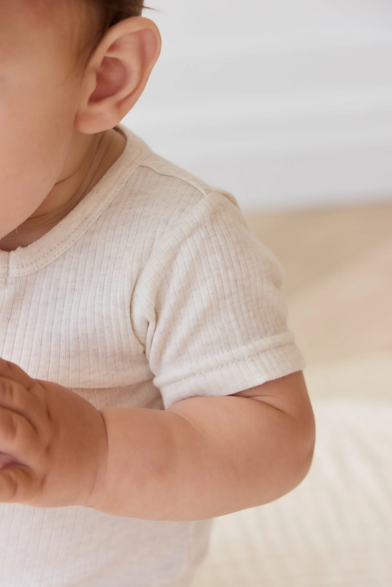 Organic Cotton Modal Darcy Rib Tee Bodysuit - Oatmeal Marle - Image 4