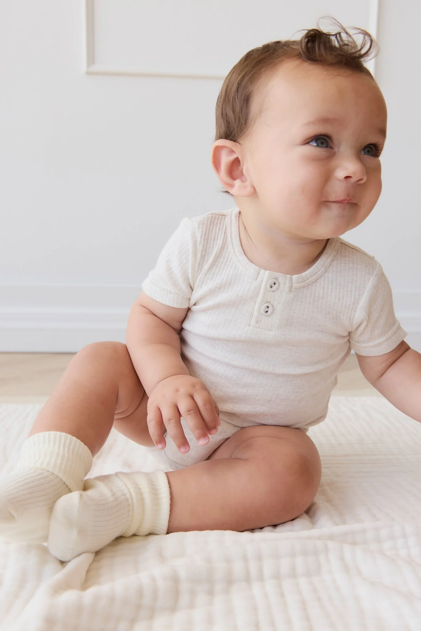 Organic Cotton Modal Darcy Rib Tee Bodysuit - Oatmeal Marle - Image 6