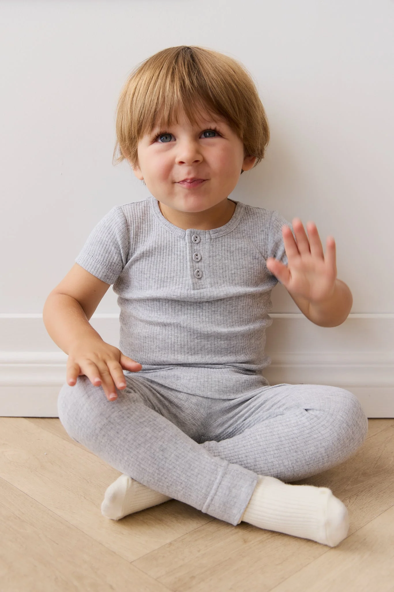 Organic Cotton Modal Henley Tee - Light Grey Marle - Image 3