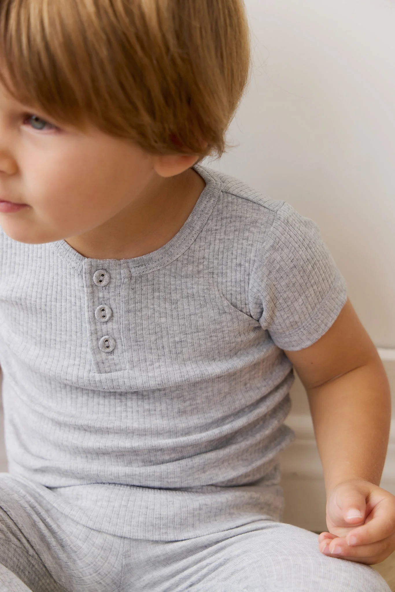 Organic Cotton Modal Henley Tee - Light Grey Marle - Image 4