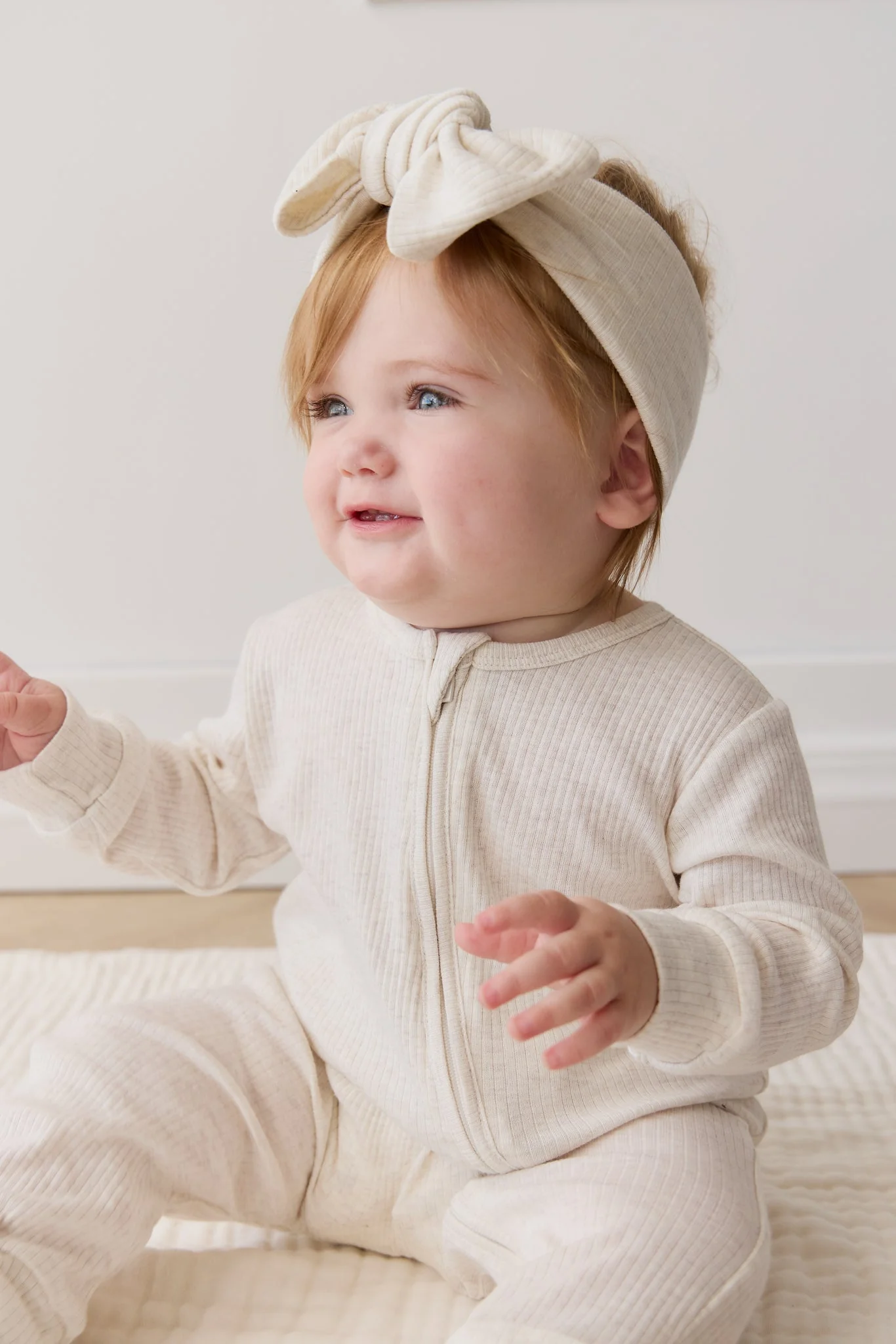 Organic Cotton Modal Lilian Headband - Oatmeal Marle - Image 3