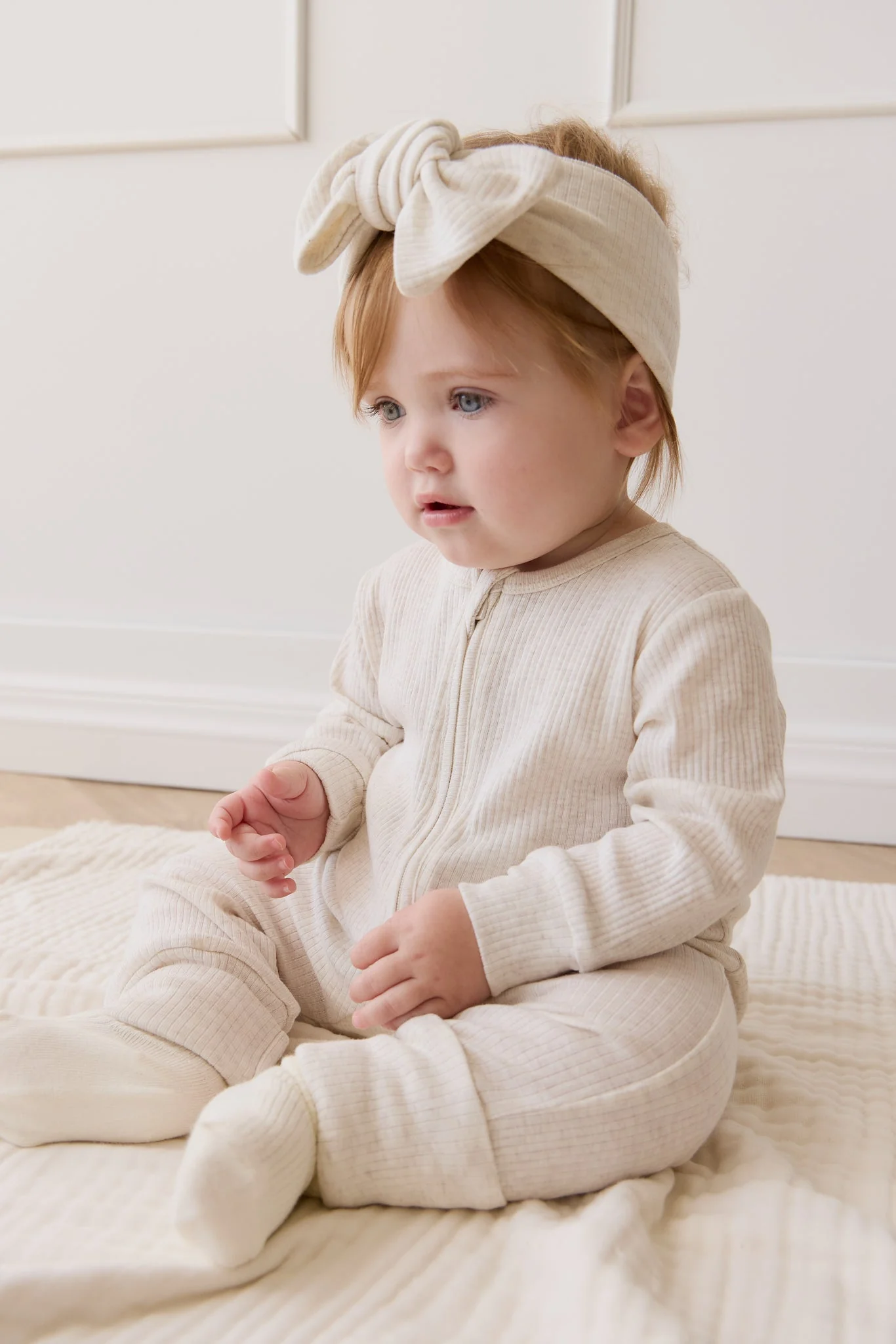 Organic Cotton Modal Lilian Headband - Oatmeal Marle - Image 4